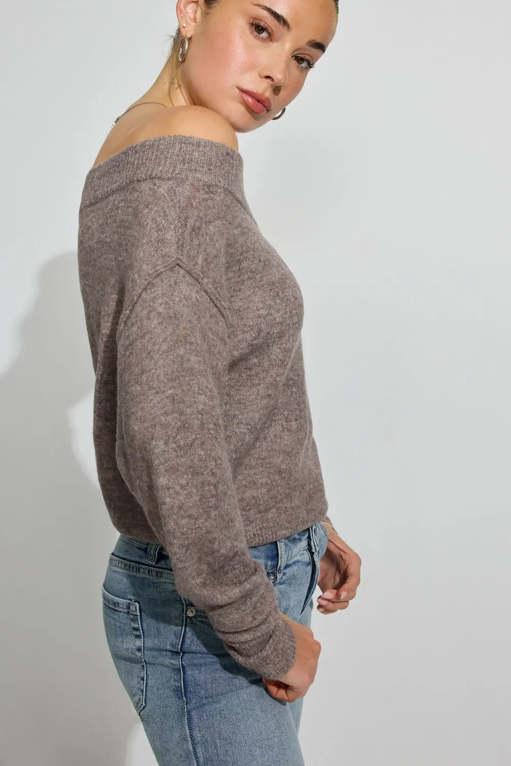 Long Sleeve Off Shoulder Bubble Sweater