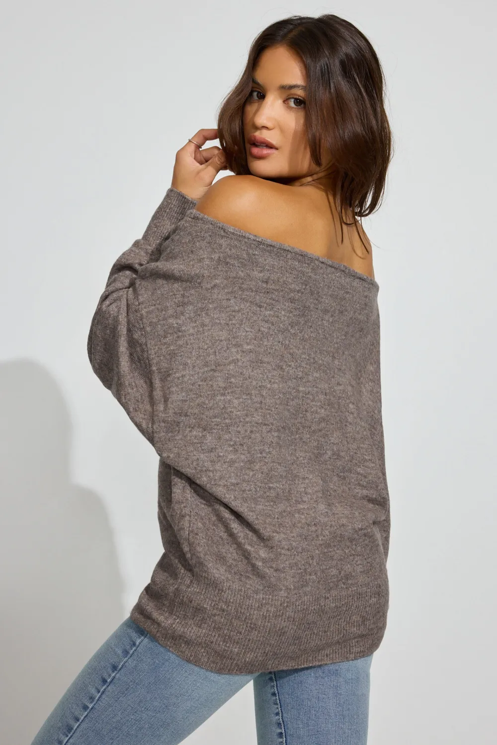 Spongy Relaxed Off Shoulder Sweater