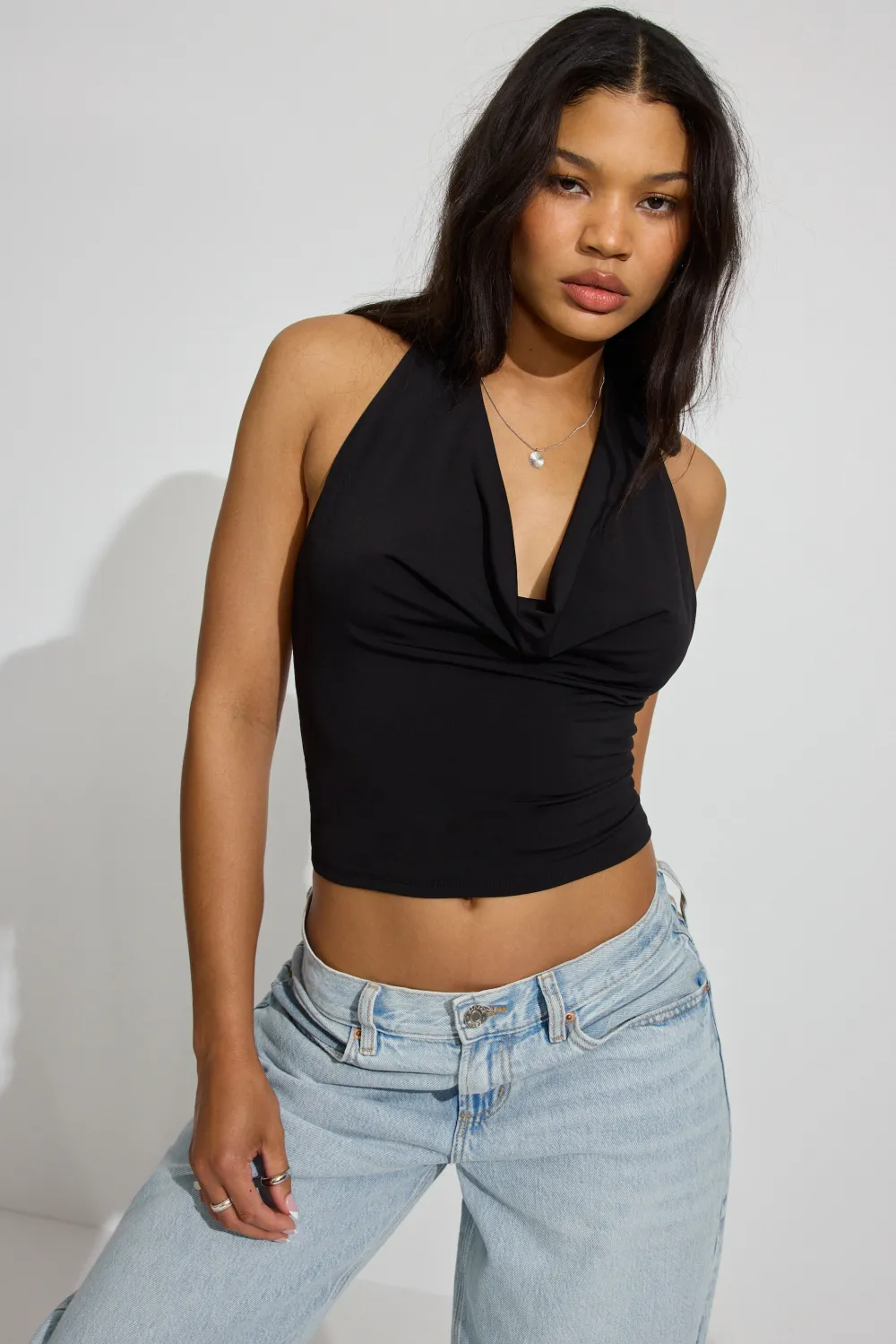 Deep Cowl Neck Halter Top