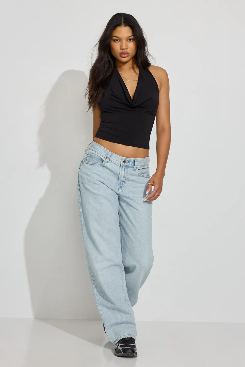 Deep Cowl Neck Halter Top