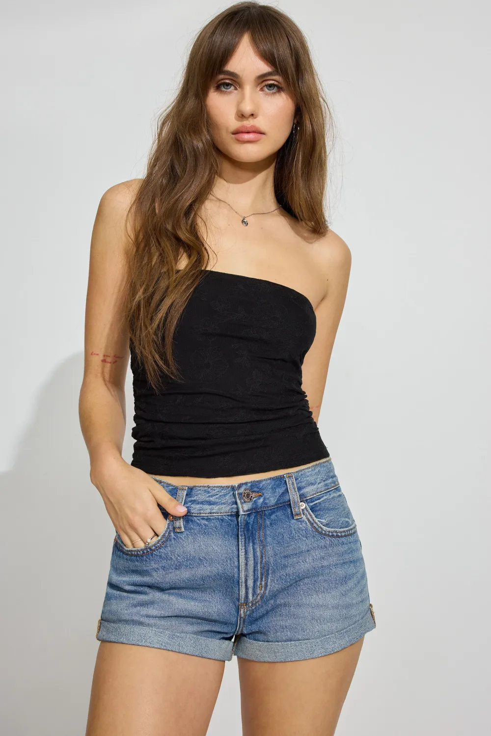 Low Rise Cuffed Denim Shorts