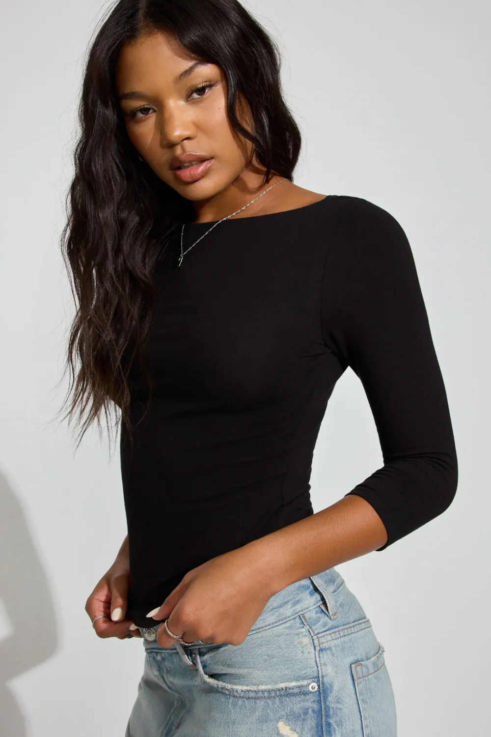 Three Quarter Sleeve Boat Neck Top