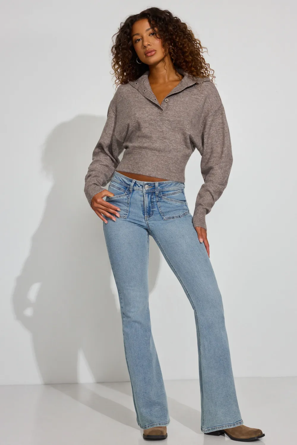 Long Sleeve Spongy Henley Sweater