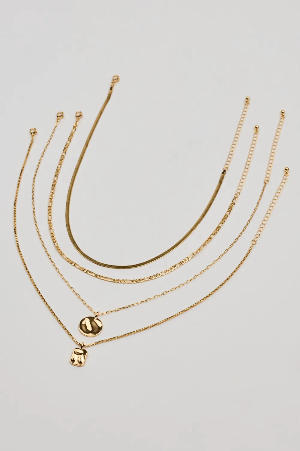 Set of 5 Hammered Charms and Chains Necklaces