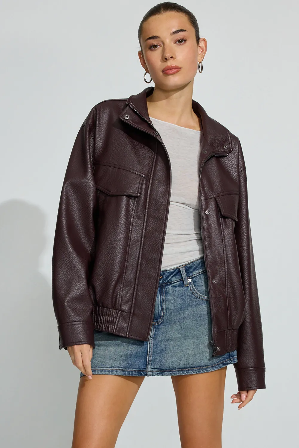 Oversized Faux Leather Bomber