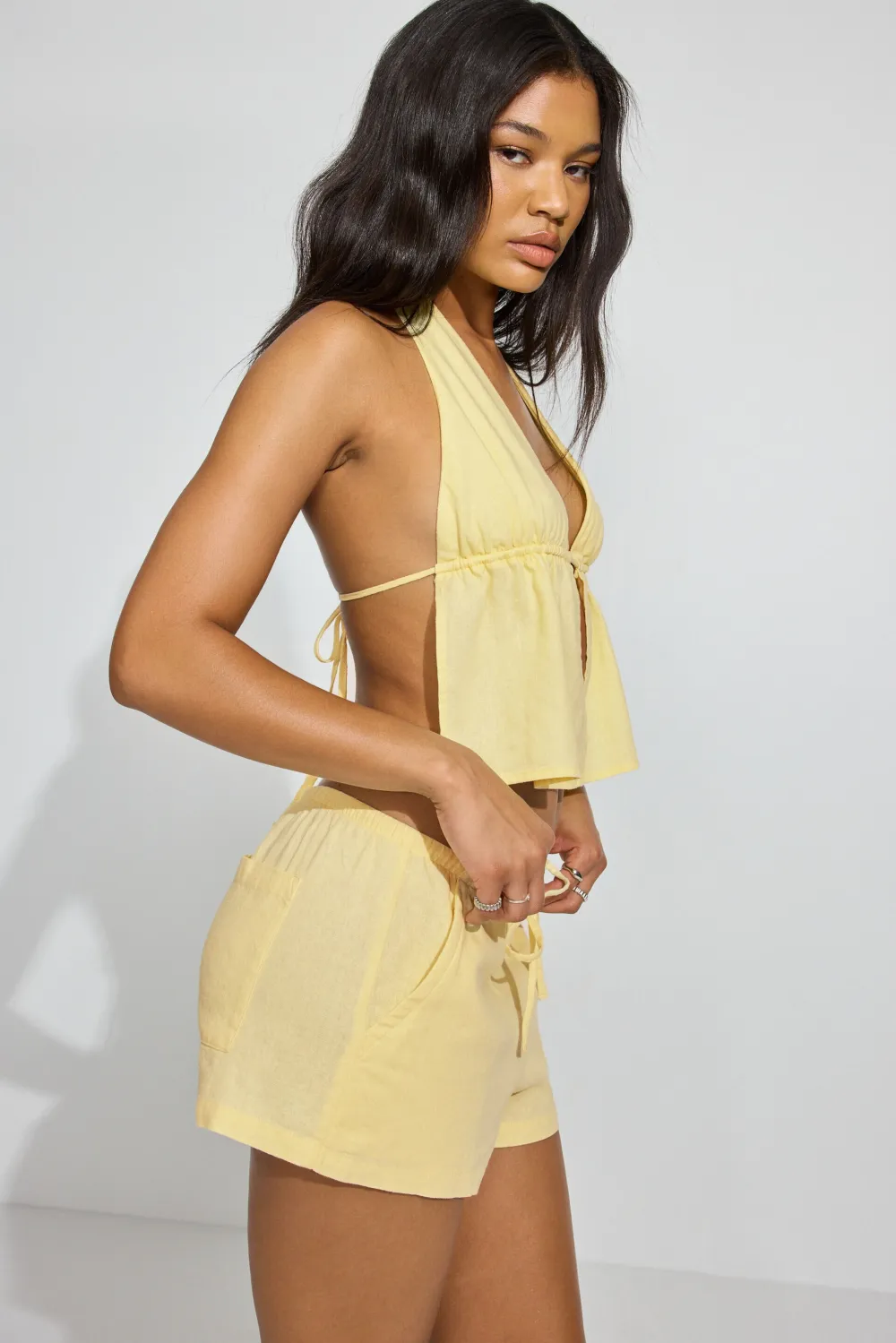 Linen Tie Back Halter Top