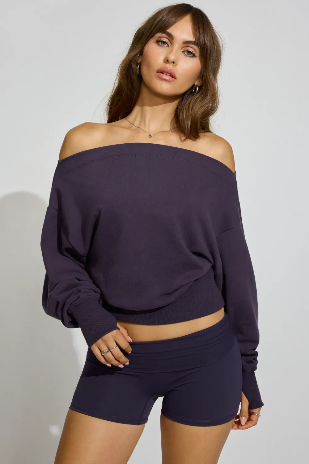 SoftTerry Rib Off Shoulder Sweater
