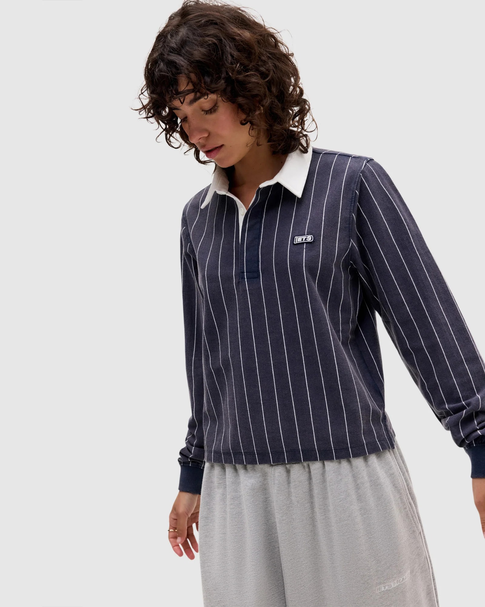 IETS FRANS Pinstripe Boxy Rugby Long Sleeve Rugby Shirt