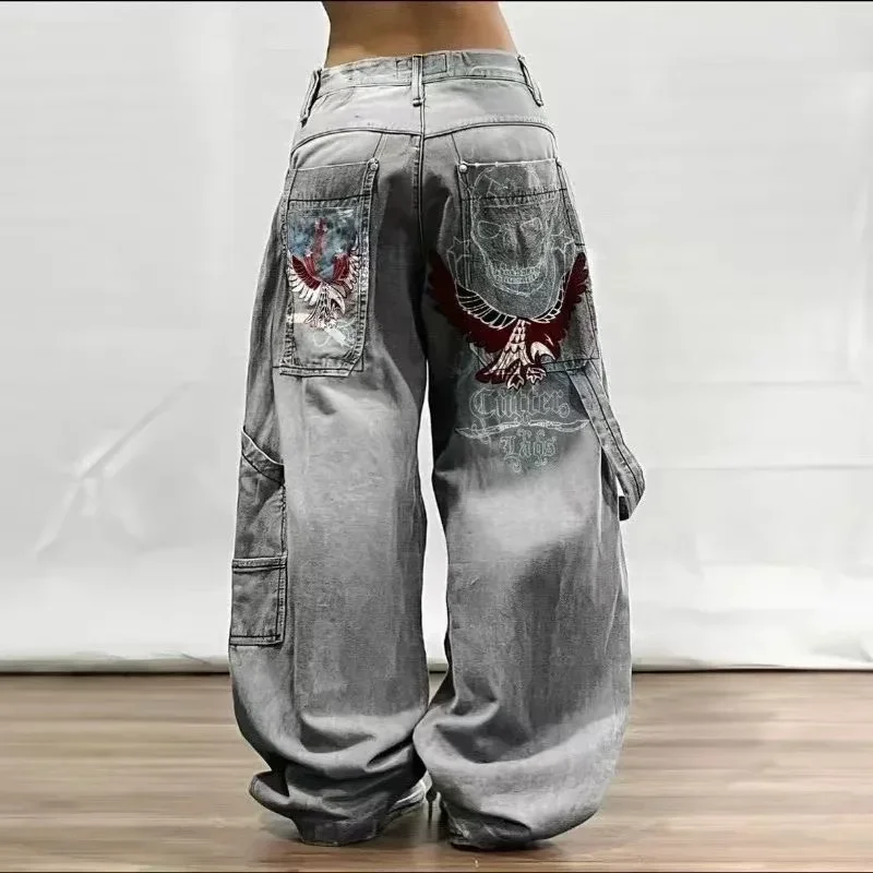 American Retro Cleanfit Fashion Print Baggy Jeans Women's Y2K Popular Casual Joker Gothic High Waist Wide-Leg pants Street Wear