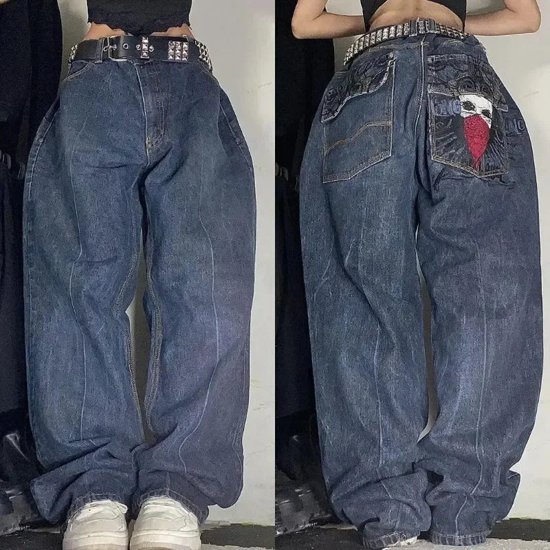 Y2K Fashion American Baggy Jeans Oversized Pattern Printed High Waist Wide-leg Pants Harajuku Women Casual Slacks Streetwear
