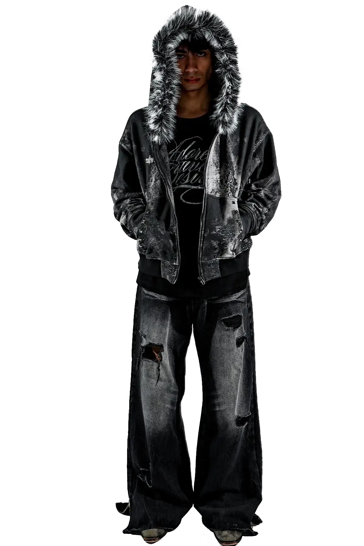 Noir Studded Zip Hoodie