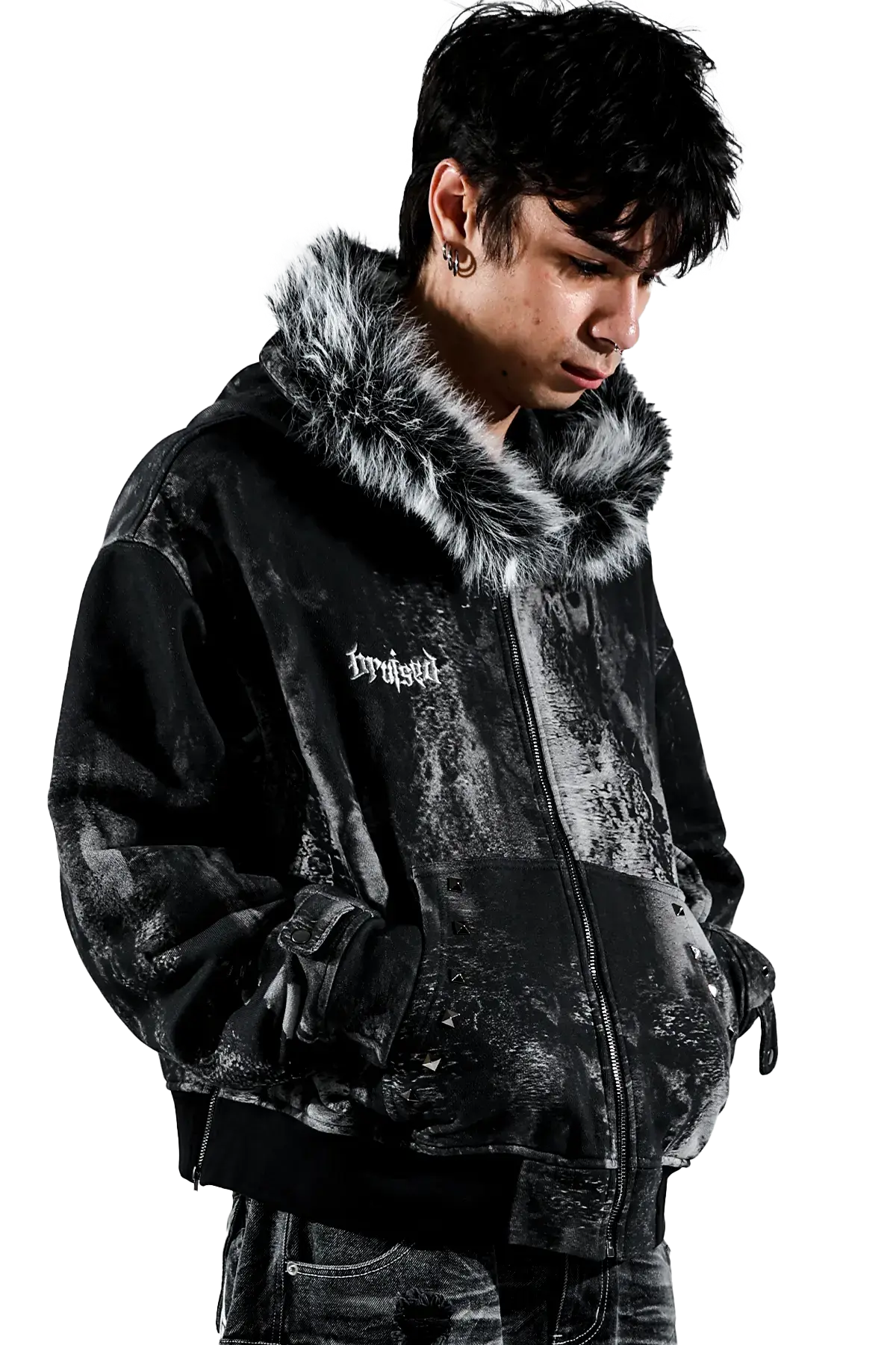 Noir Studded Zip Hoodie