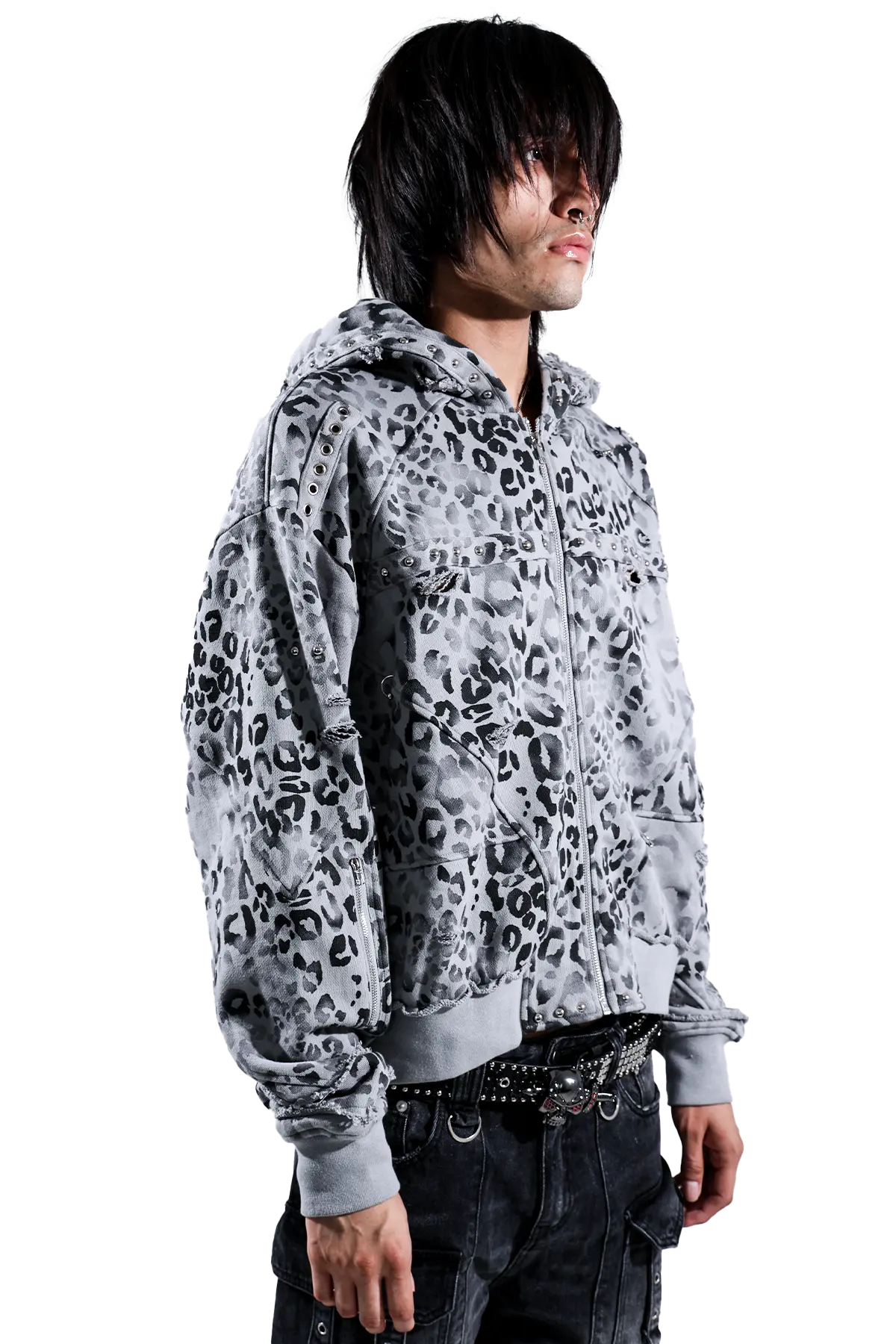 Grey Leopard Zip Hoodie