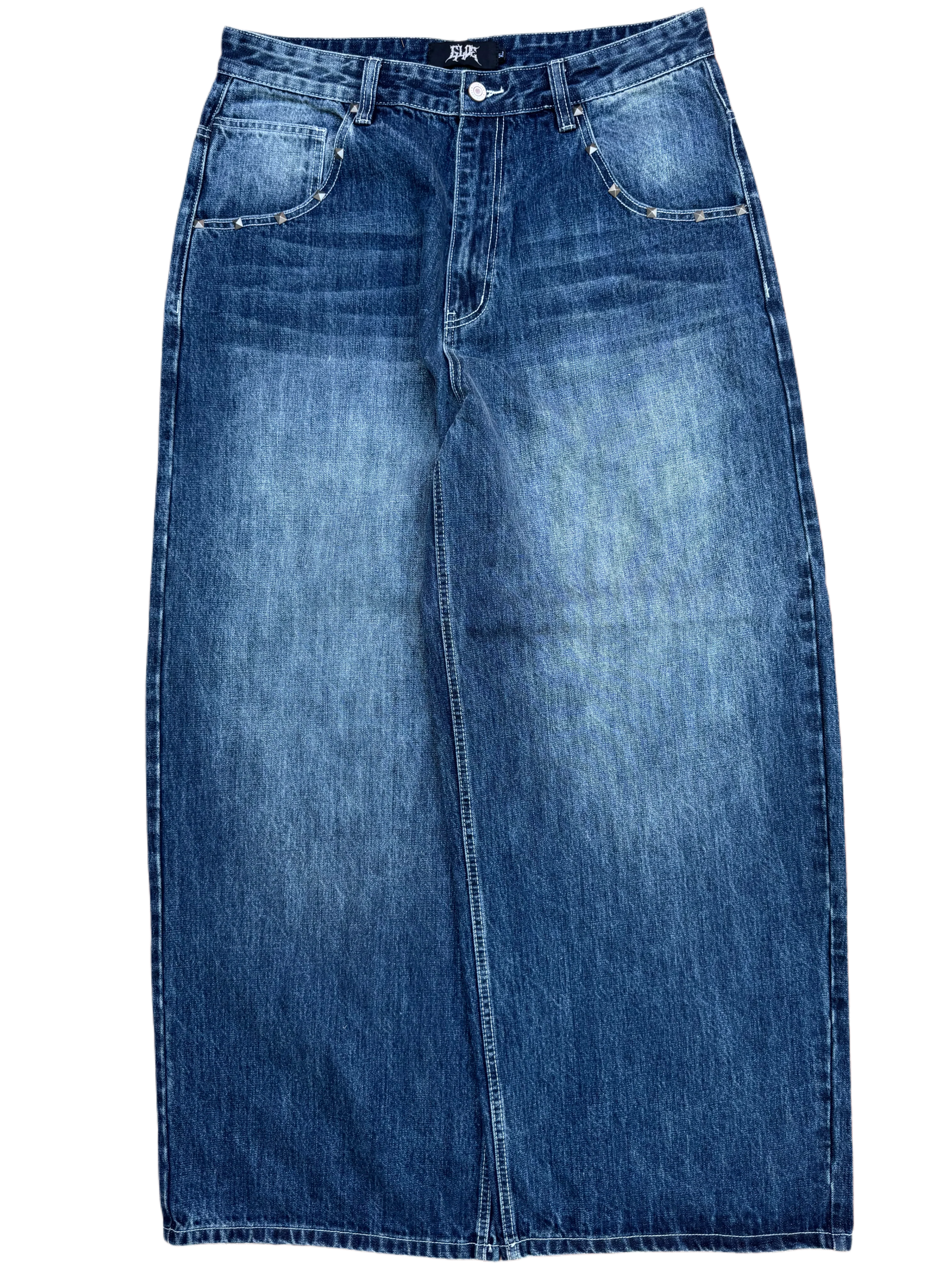 Blue Washed Wide Leg Blank Stud Jeans v2