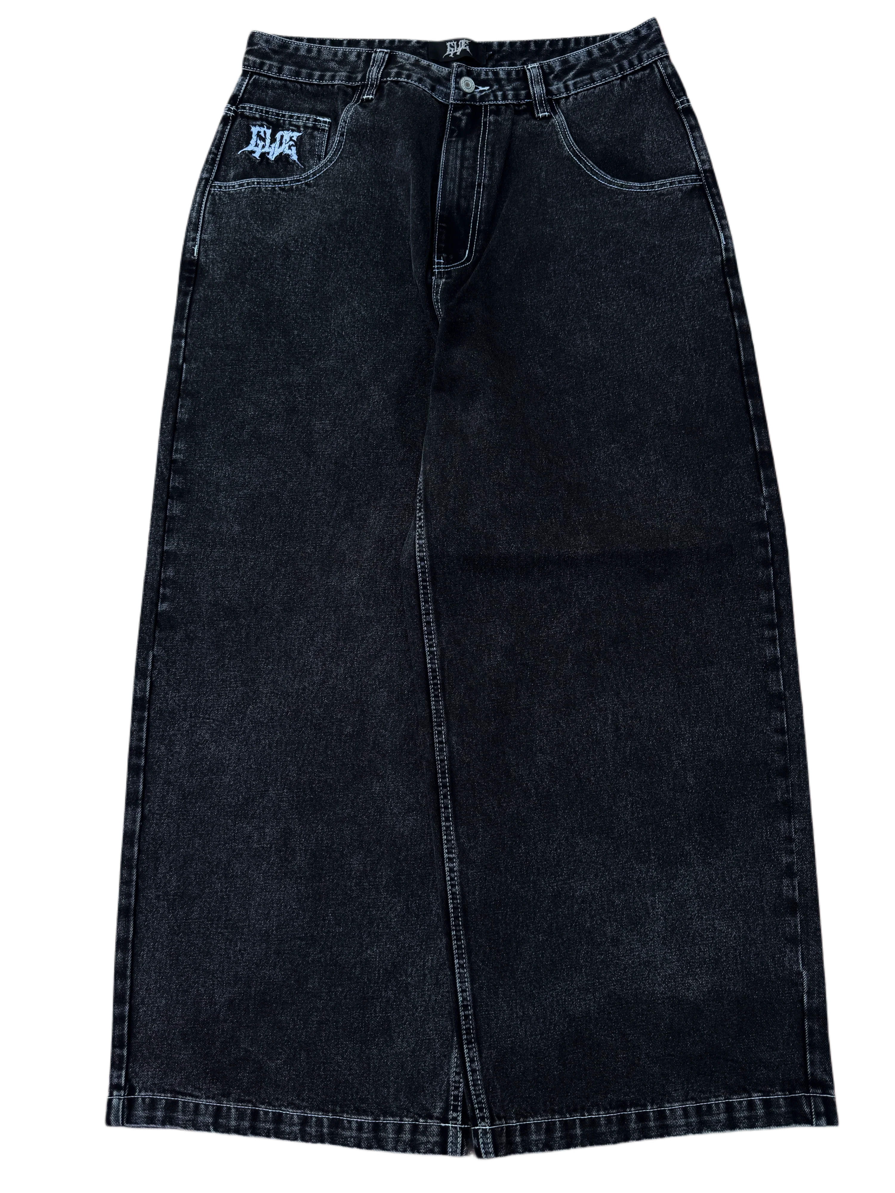 Black Wide Leg GLOE Flaming Skull Jeans