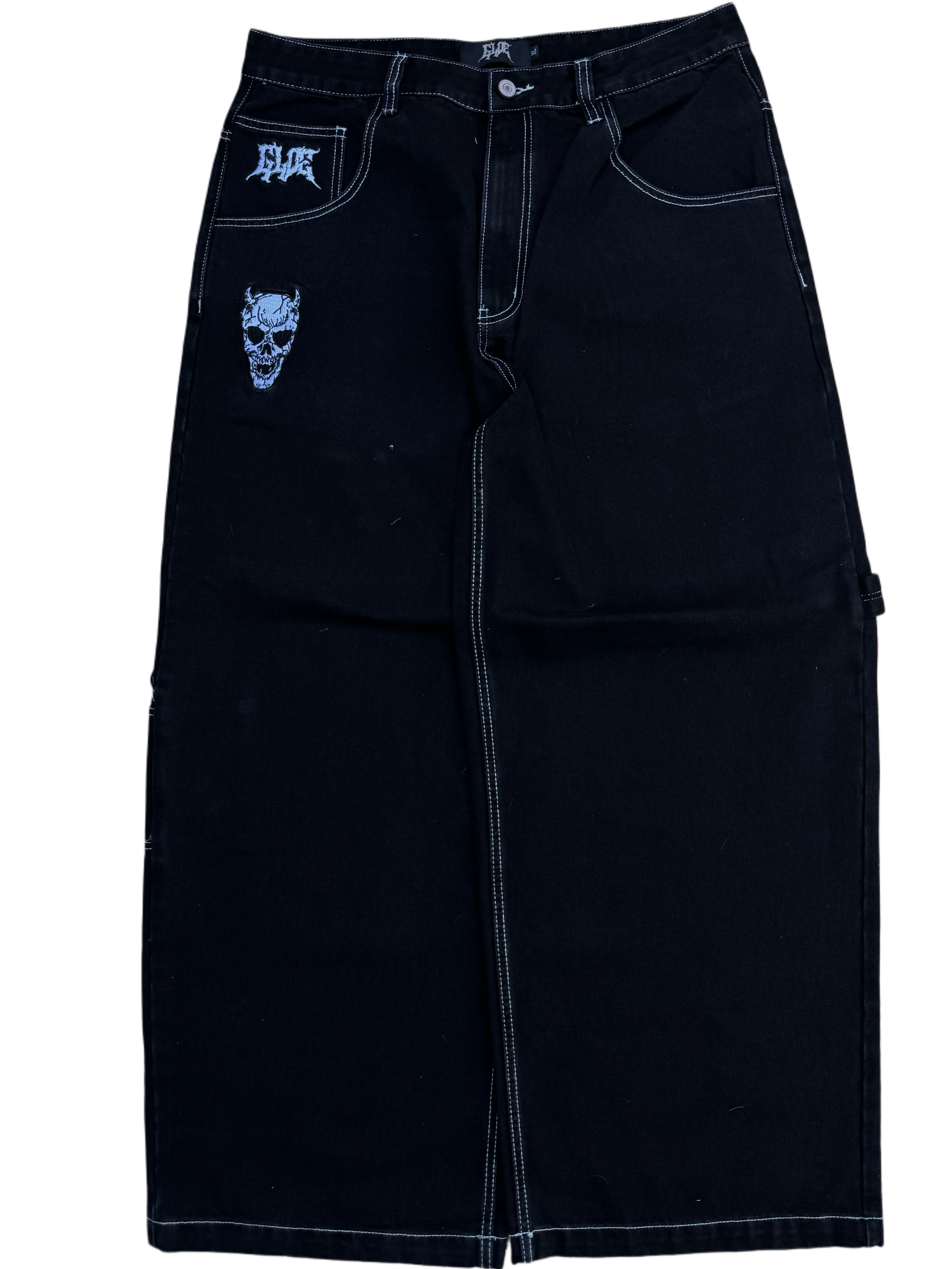 Black Wide Leg GLOE Cross Skull Carpenter Jeans