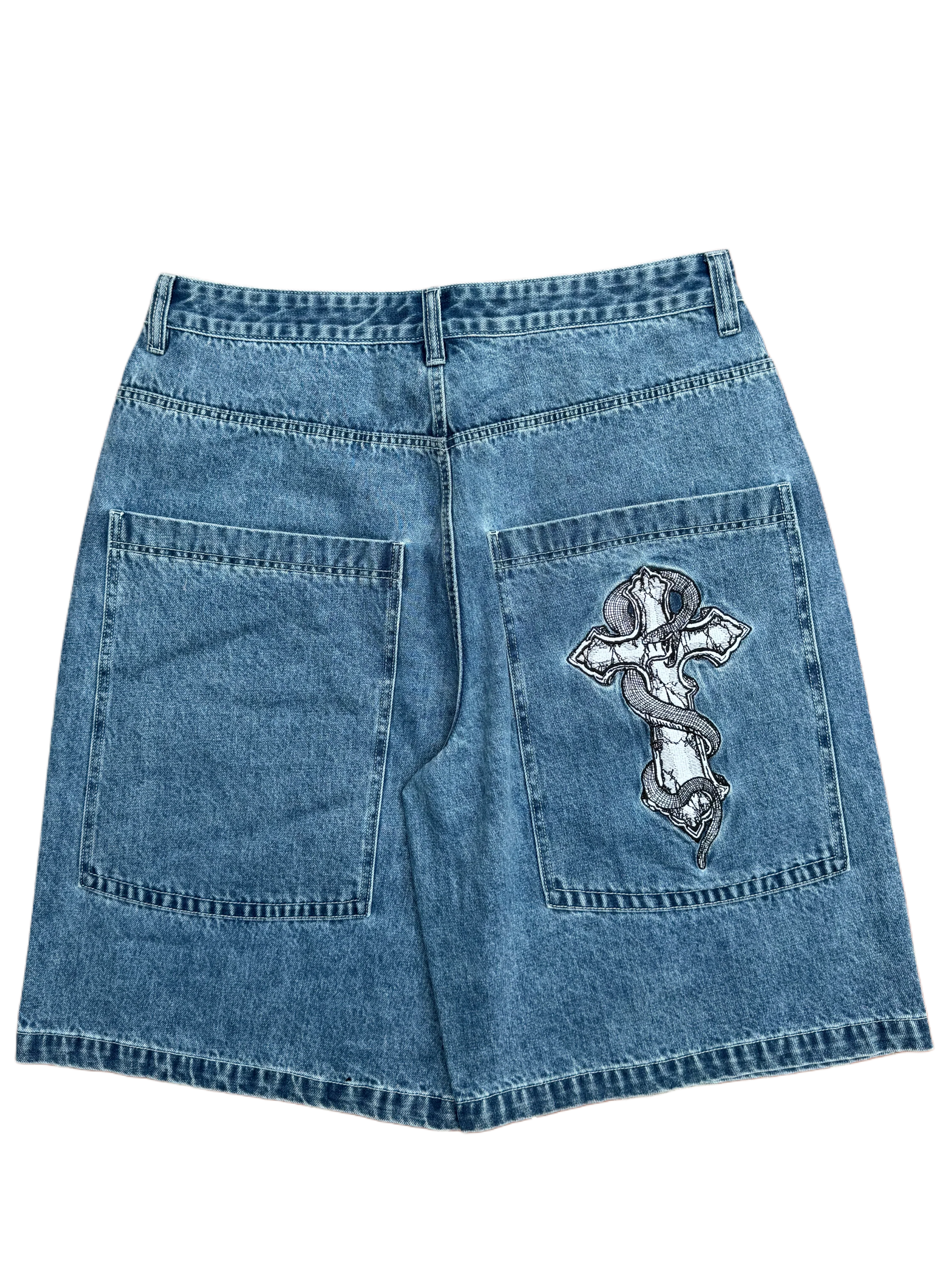 Blue Snake Cross GLOE Jorts