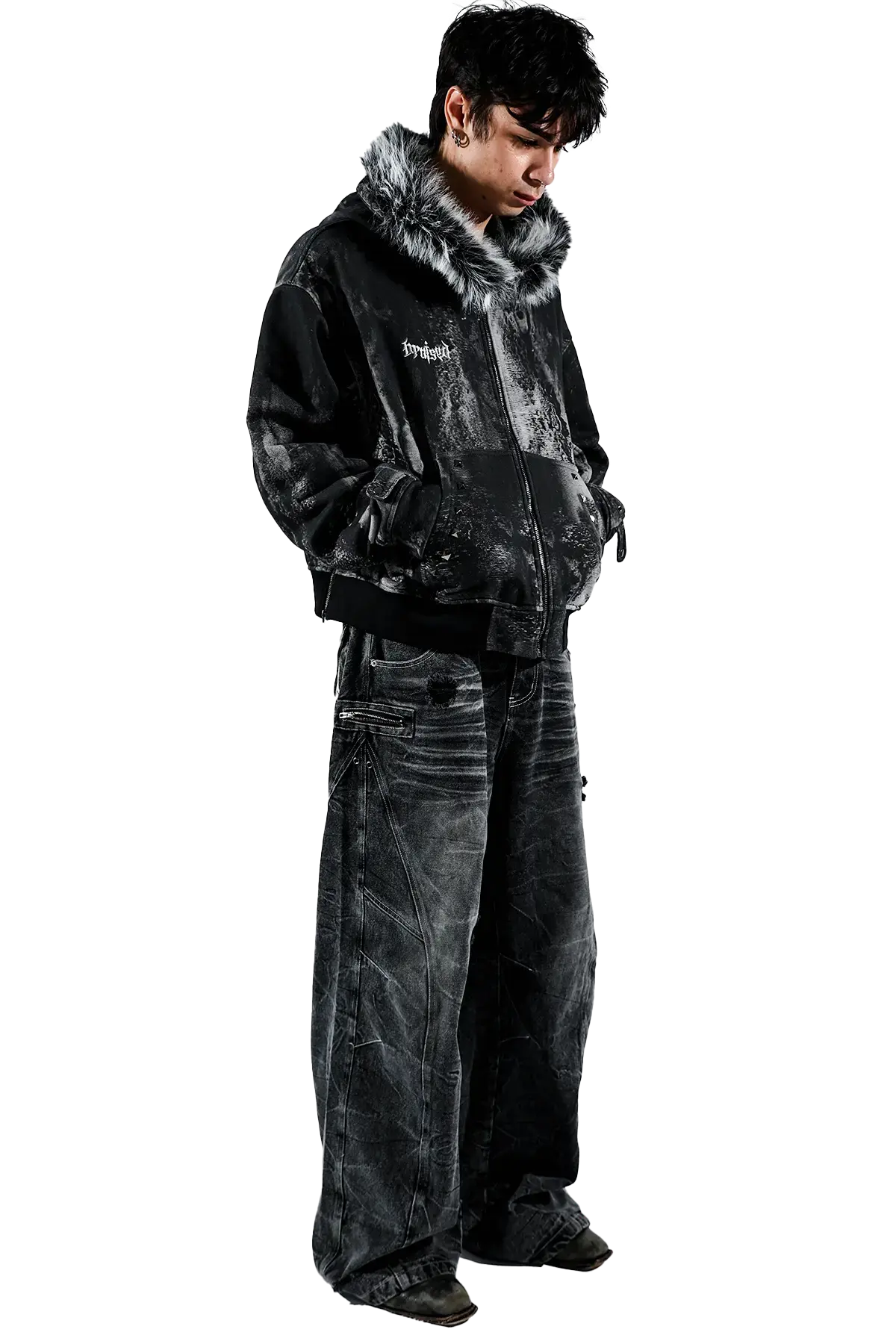 Noir Studded Zip Hoodie