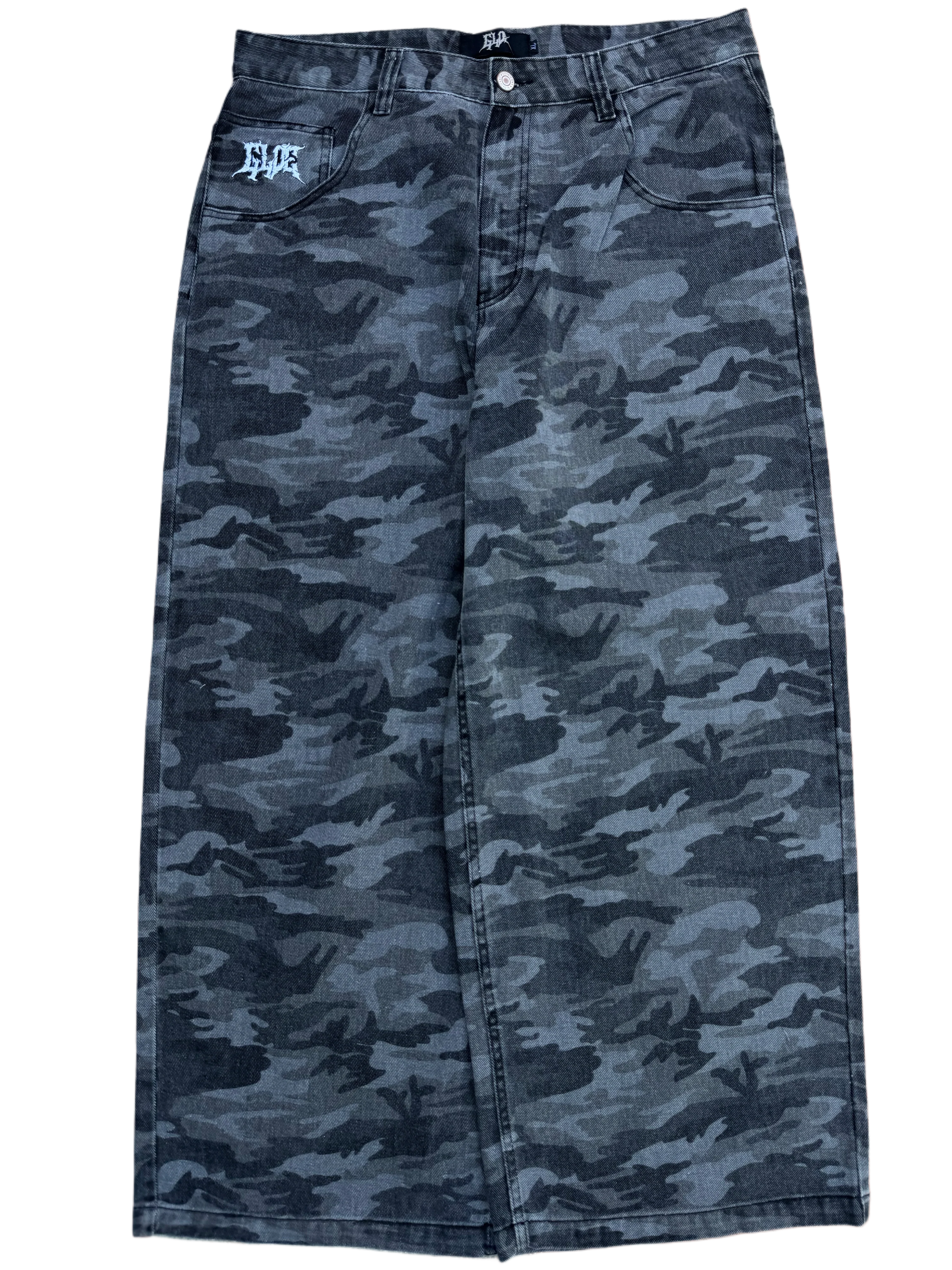 Dark Camo Wide Leg GLOE Skull Flag Jeans