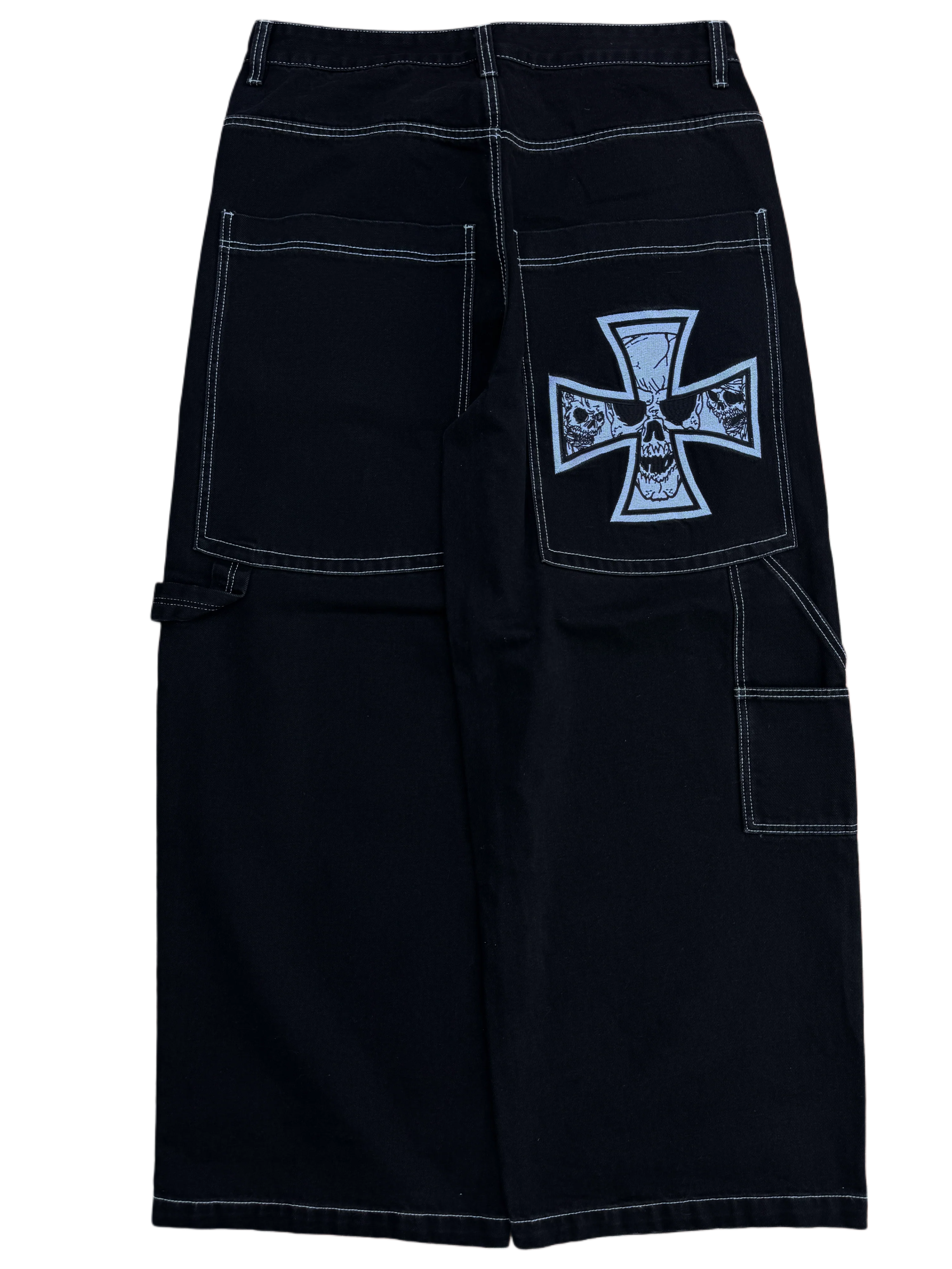Black Wide Leg GLOE Cross Skull Carpenter Jeans