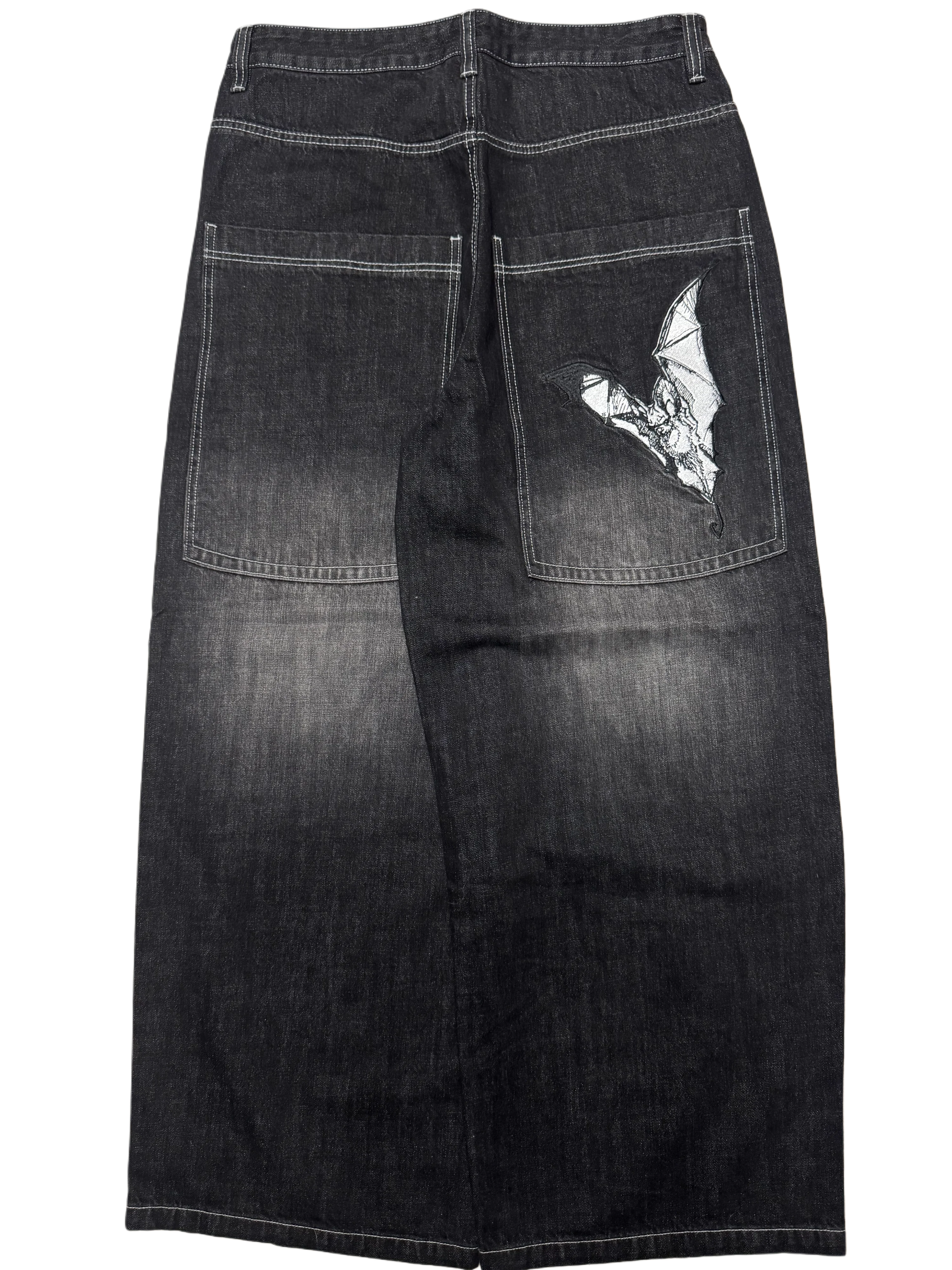 Black Washed Wide Leg GLOE Bat Jeans