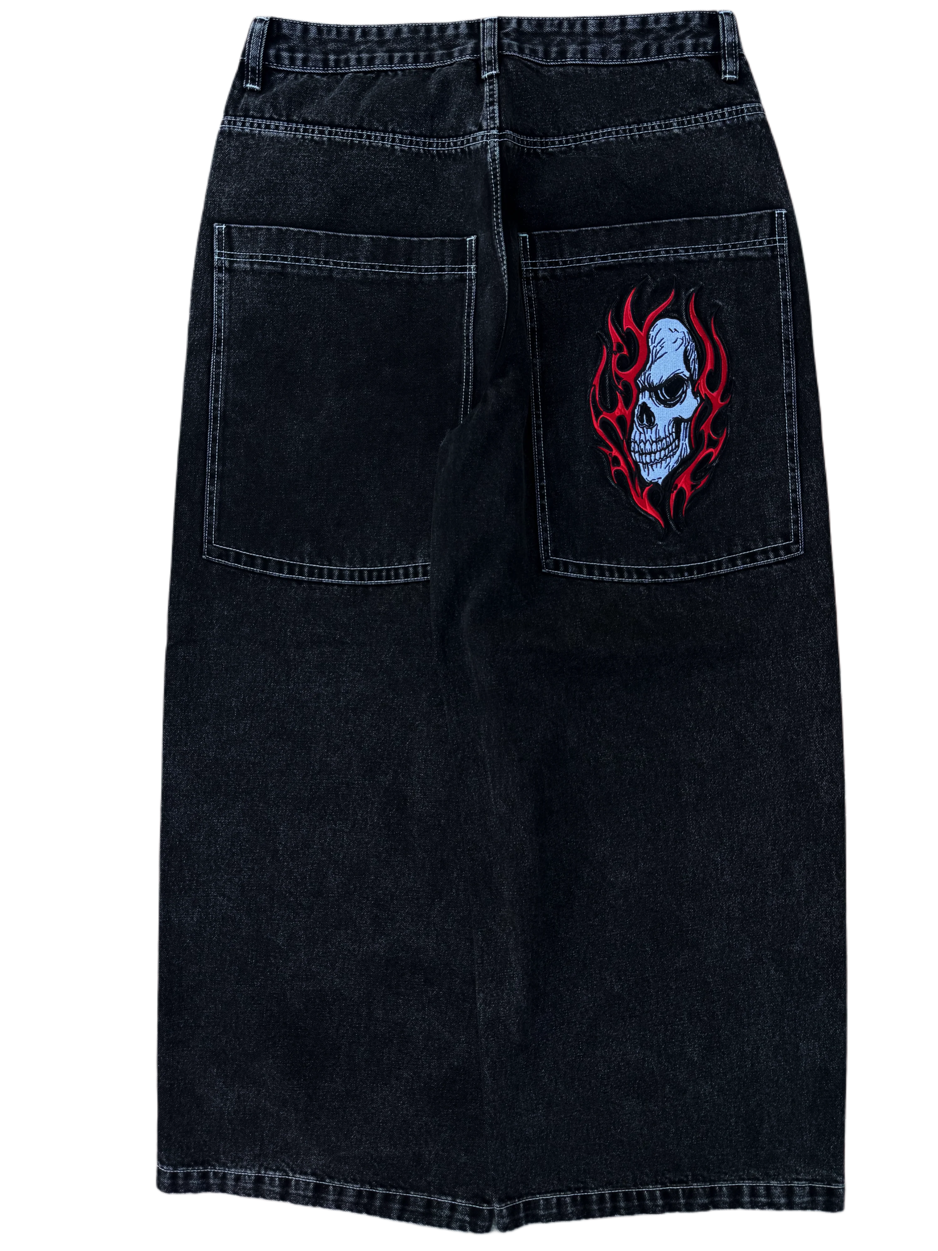 Black Wide Leg GLOE Flaming Skull Jeans
