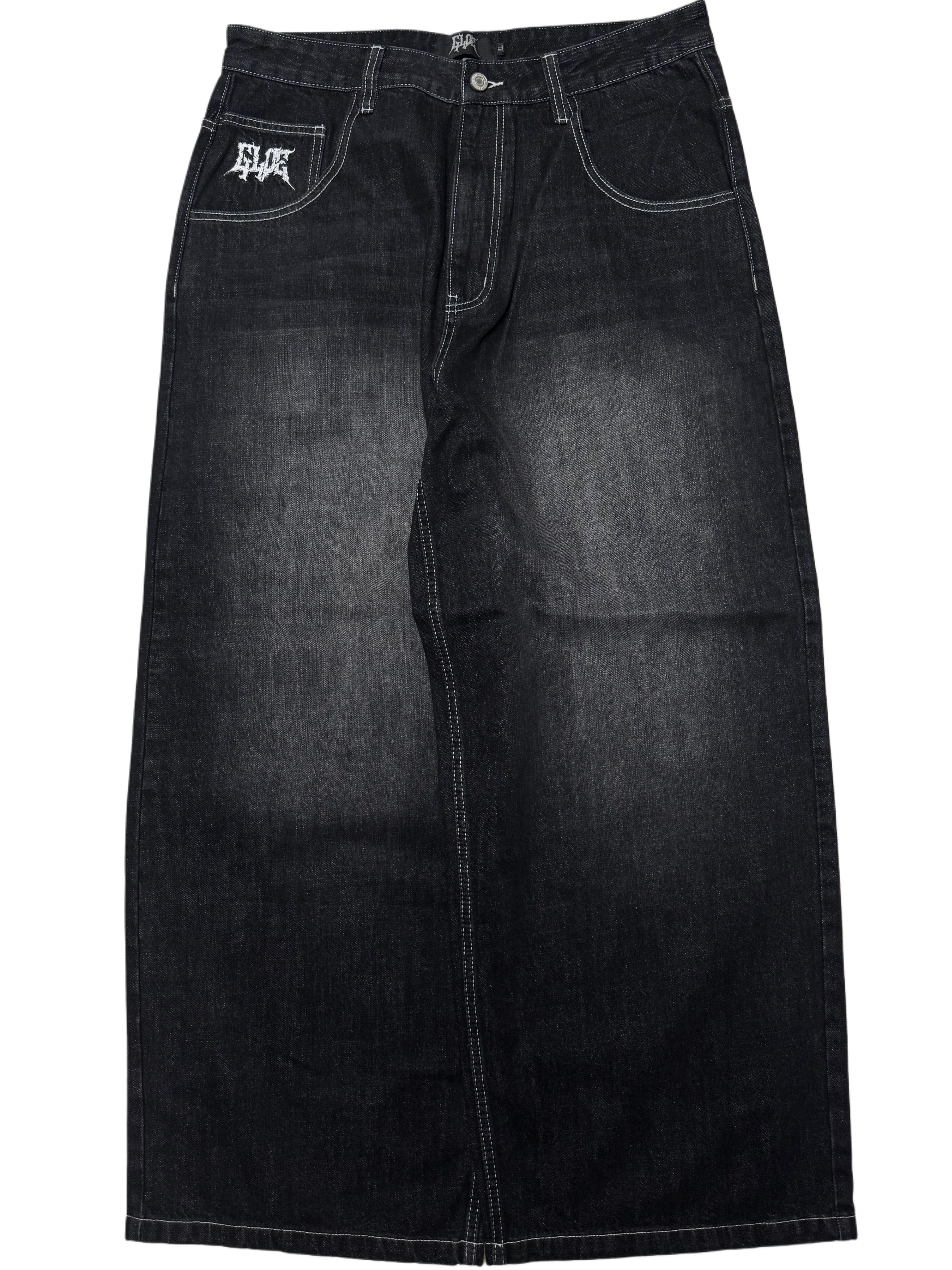 Black Washed Wide Leg GLOE Snake Cross Jeans