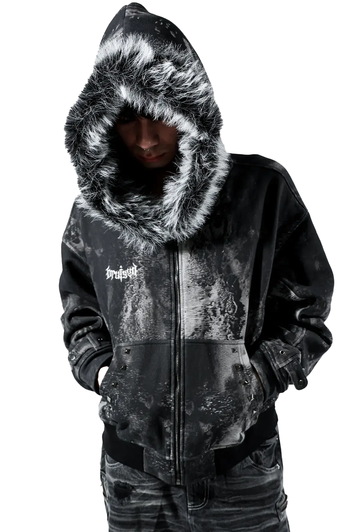 Noir Studded Zip Hoodie