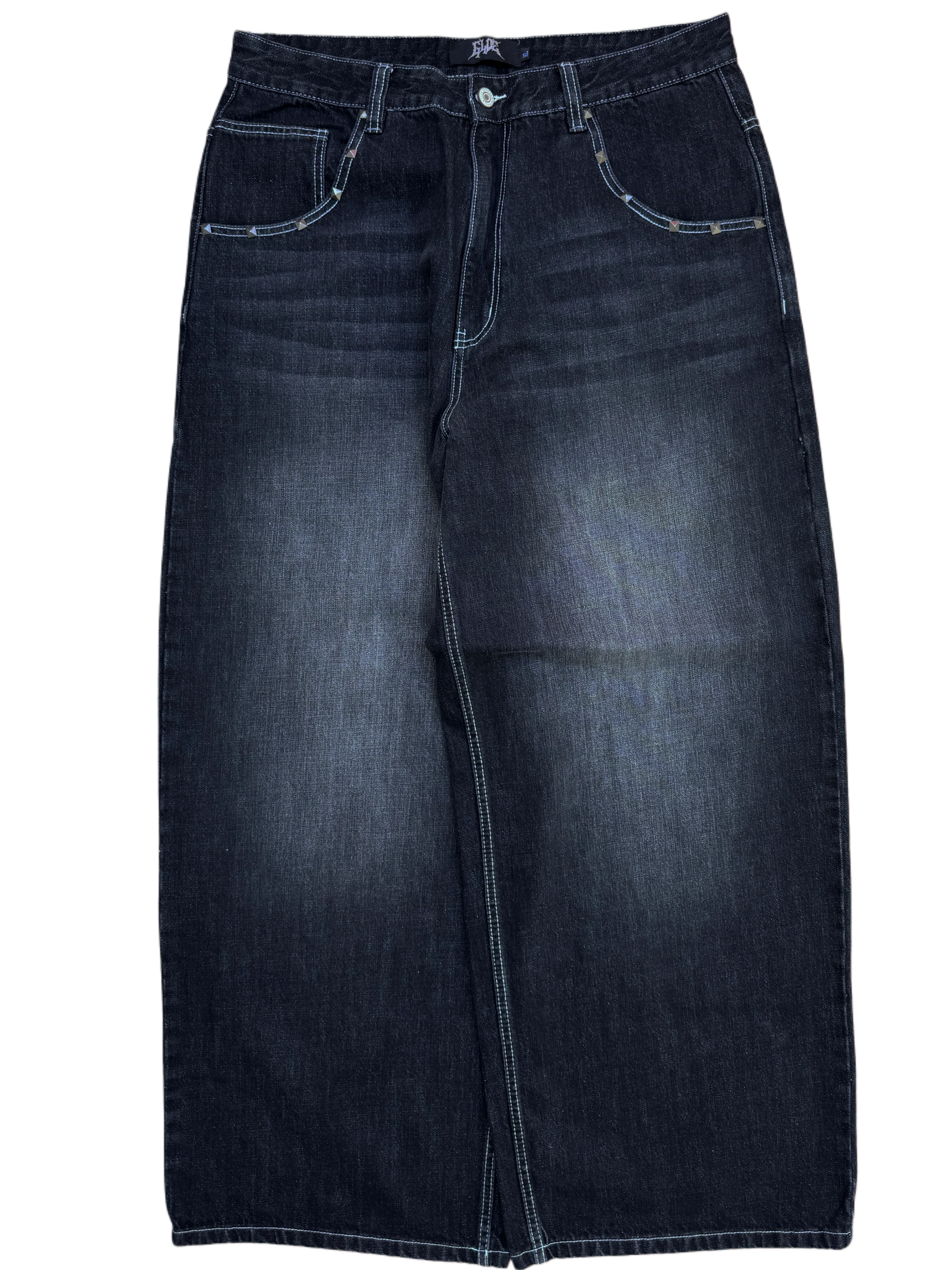 Black Washed Wide Leg Blank Stud Jeans v2