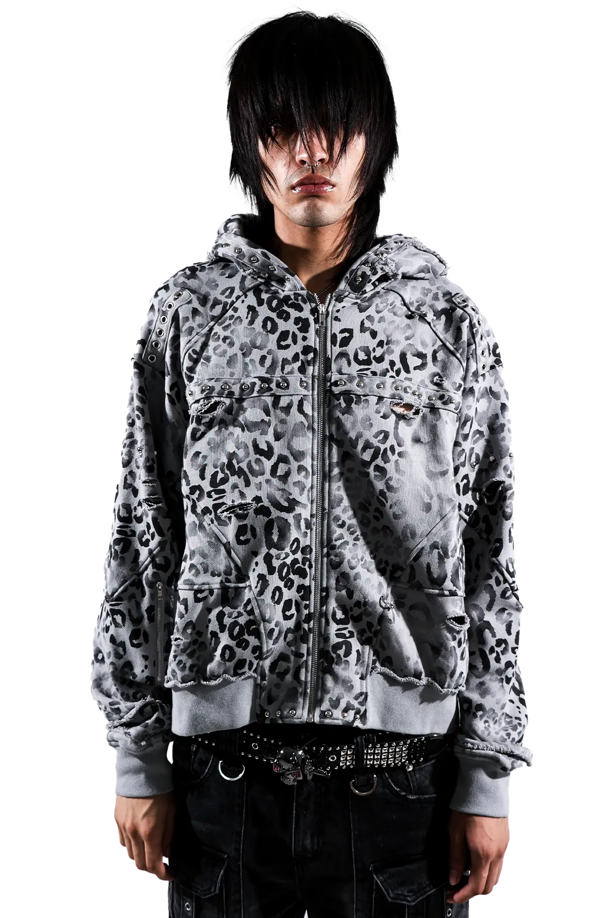 Grey Leopard Zip Hoodie