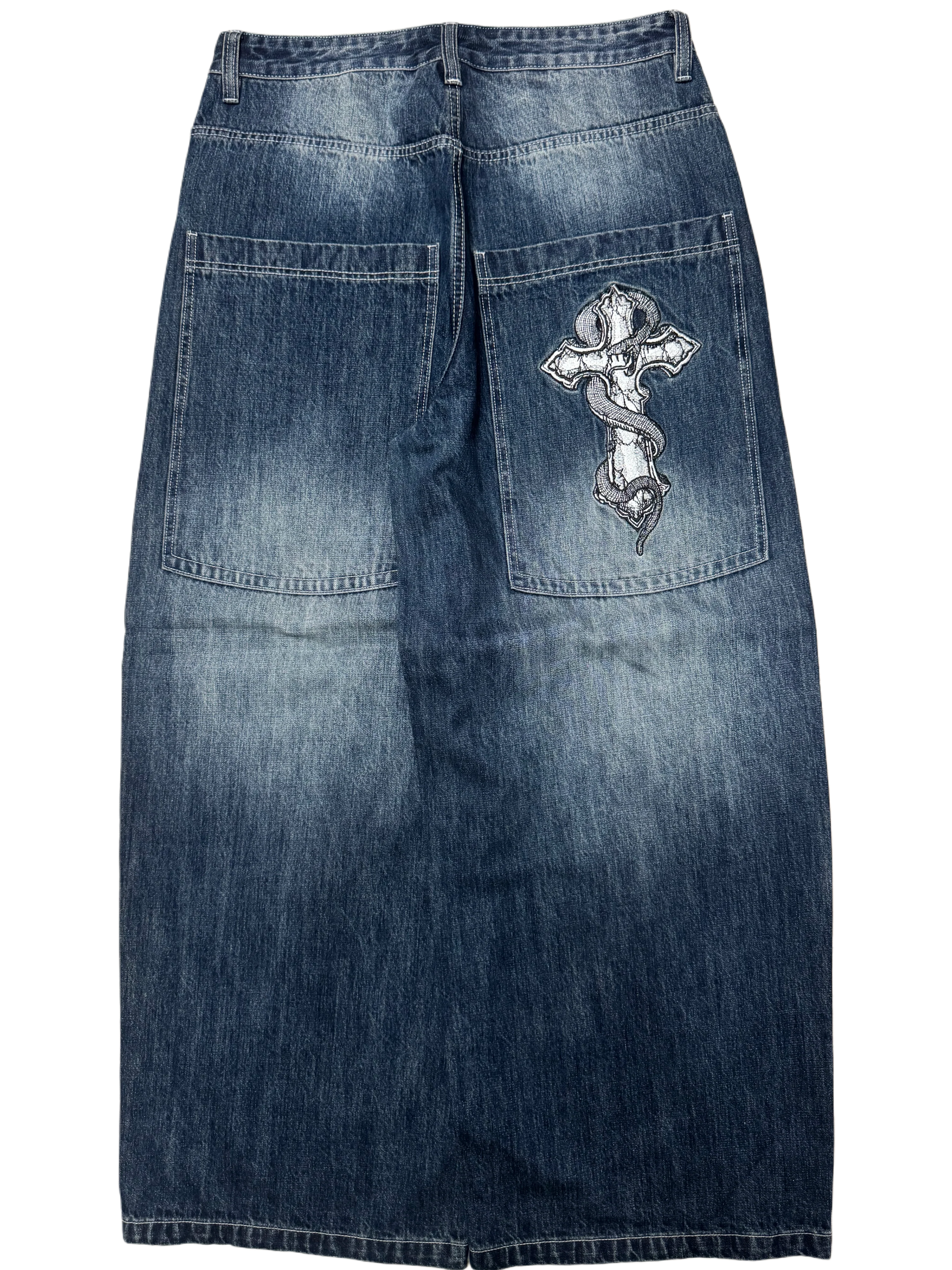 Blue Washed Wide Leg GLOE Snake Cross Jeans