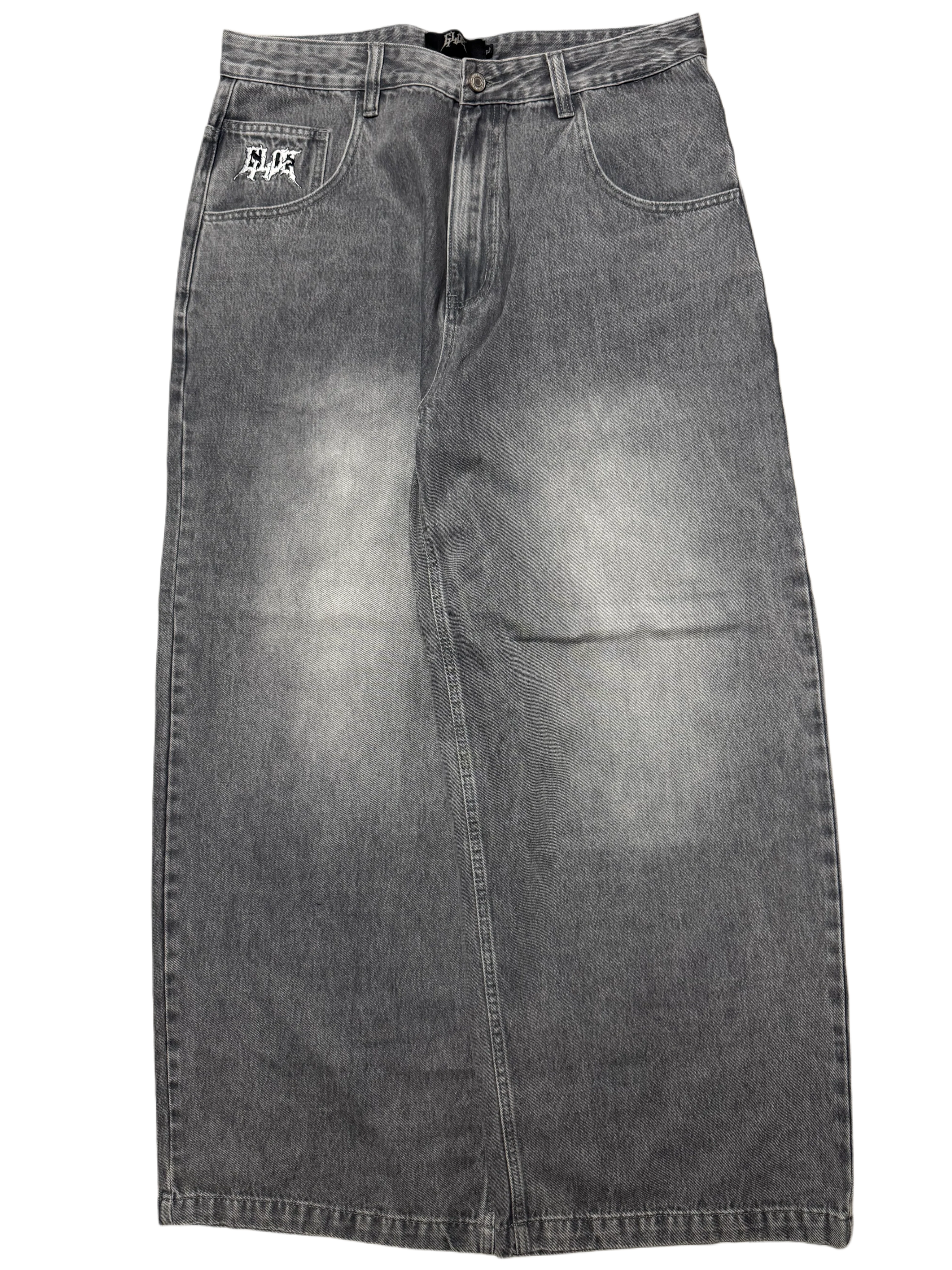 Grey Washed Wide Leg GLOE Snake Cross Jeans
