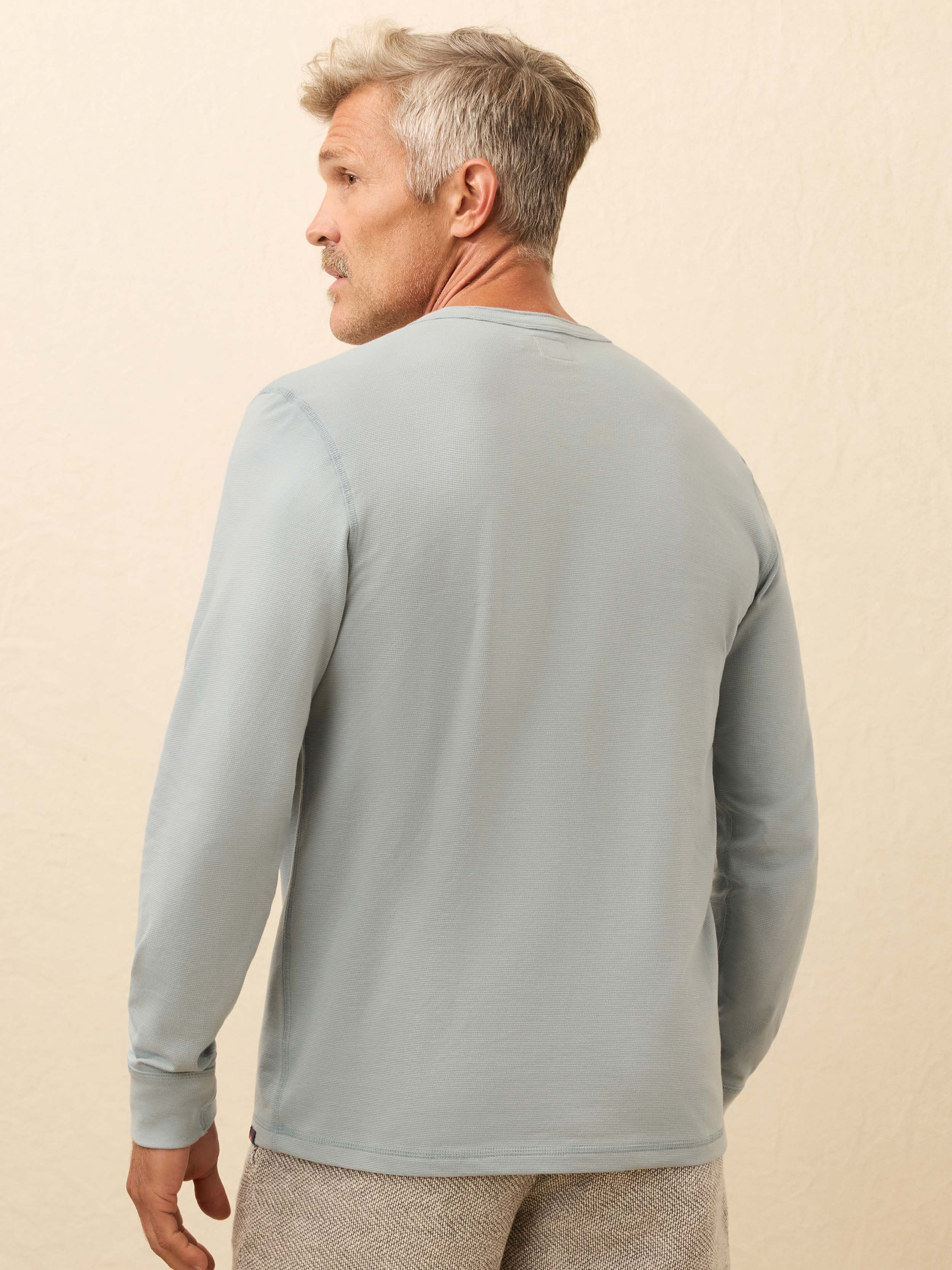 Long-Sleeve Waffle Henley - Alaskan Blue
