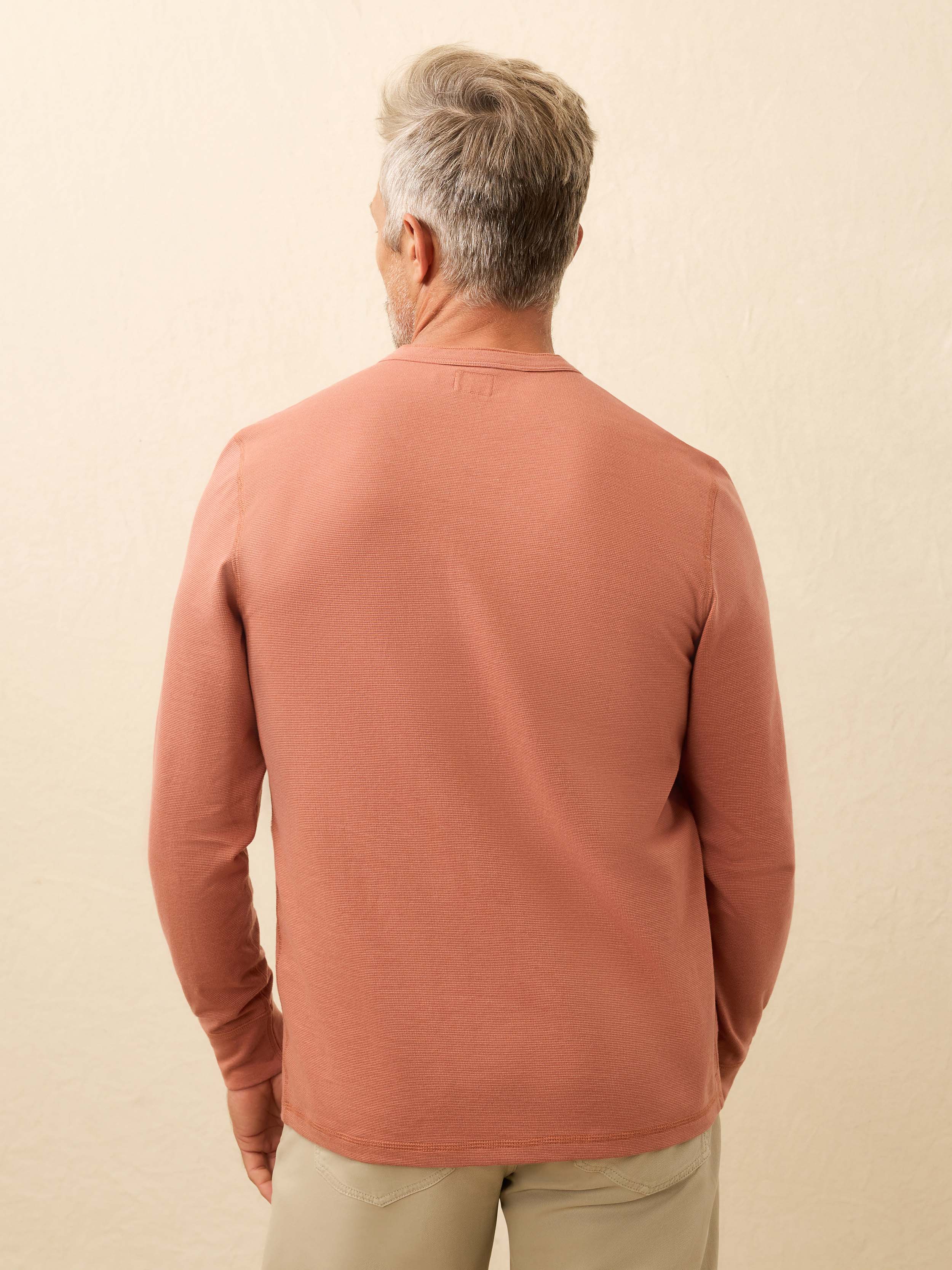 Long-Sleeve Waffle Henley - Dusty Sienna