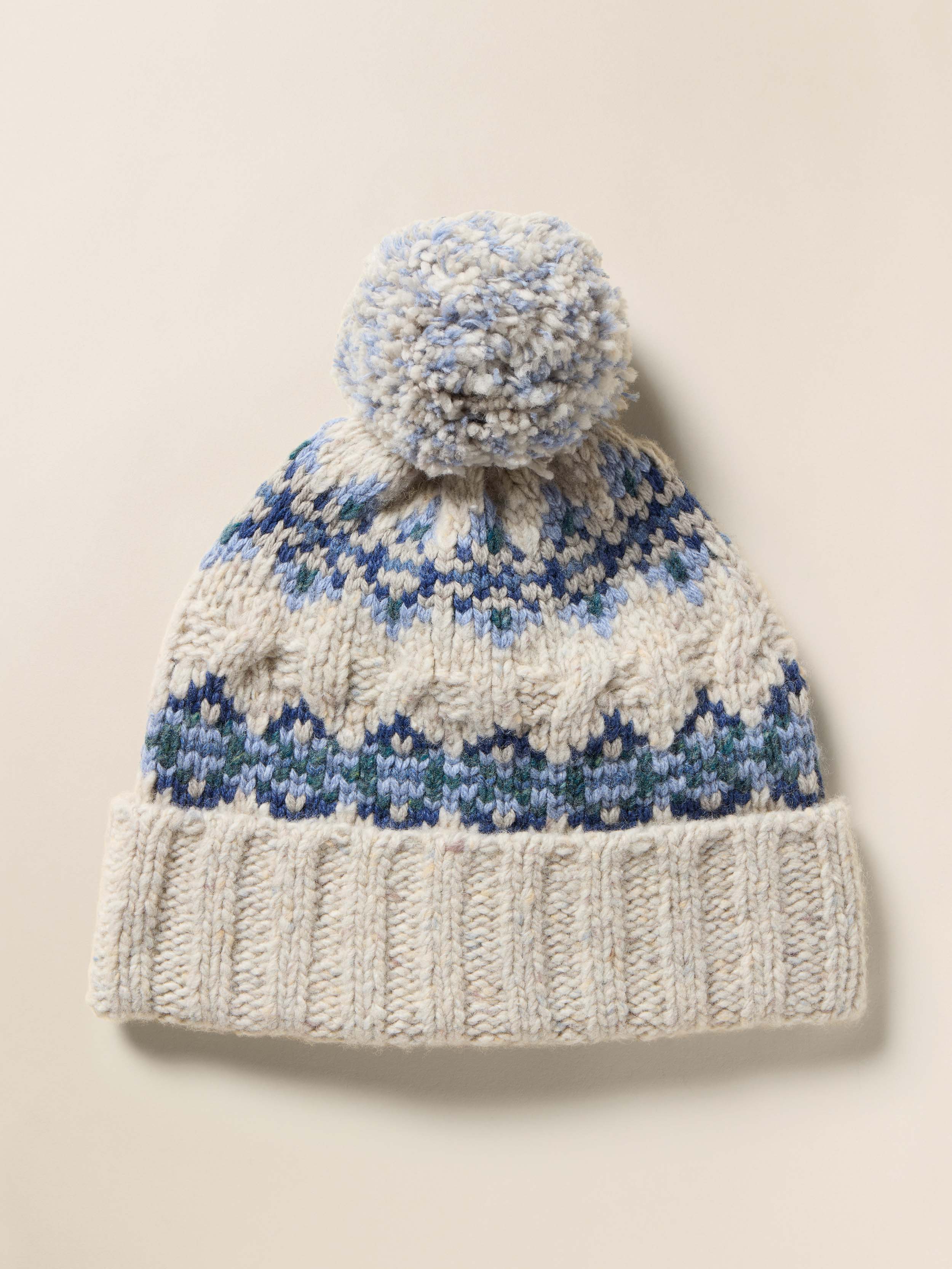 Highland Fairisle Pom Beanie - Snow