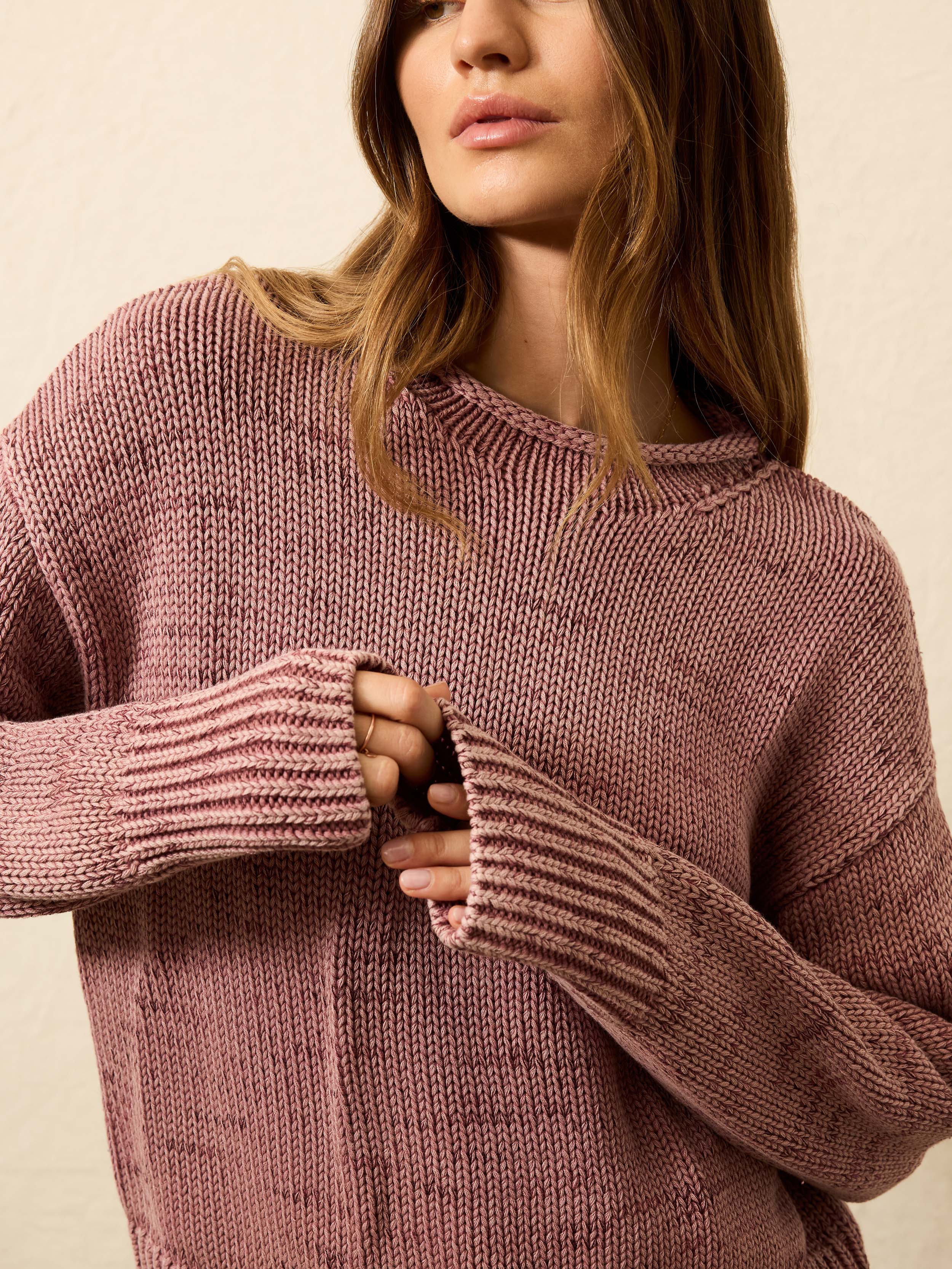 Sunwashed Cotton Roll Neck Sweater - Nostalgia Rose