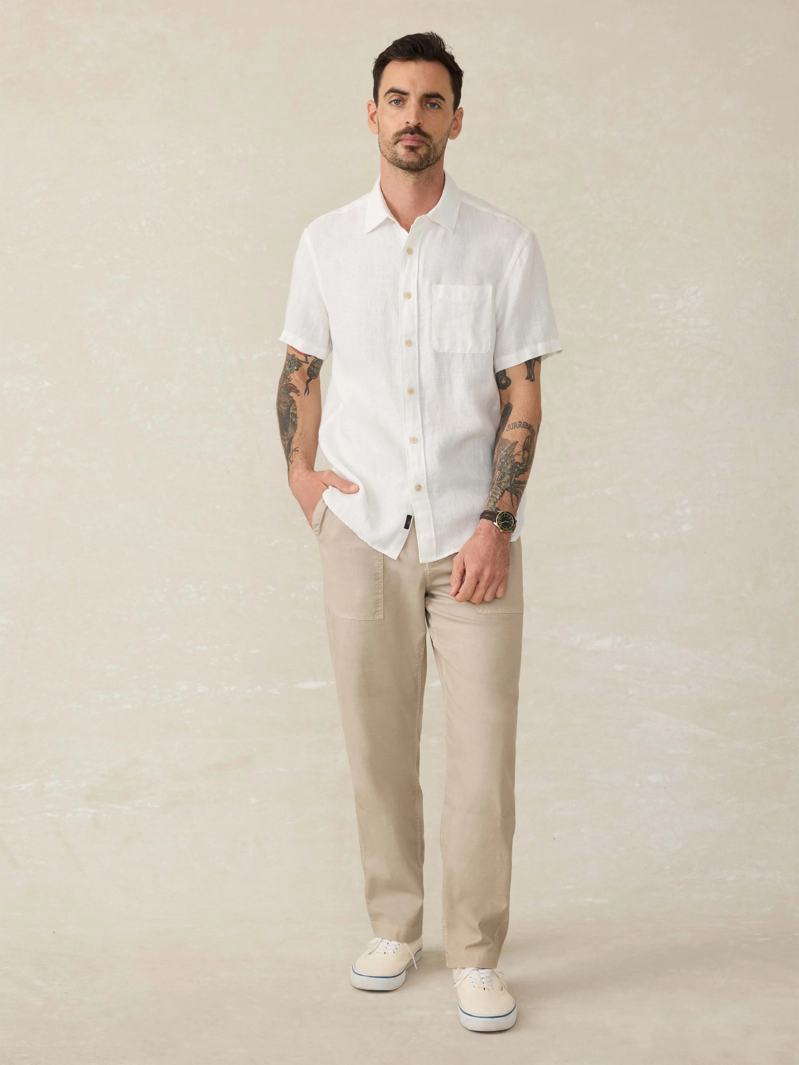 Short-Sleeve Palma Linen Shirt - Bright White Basketweave