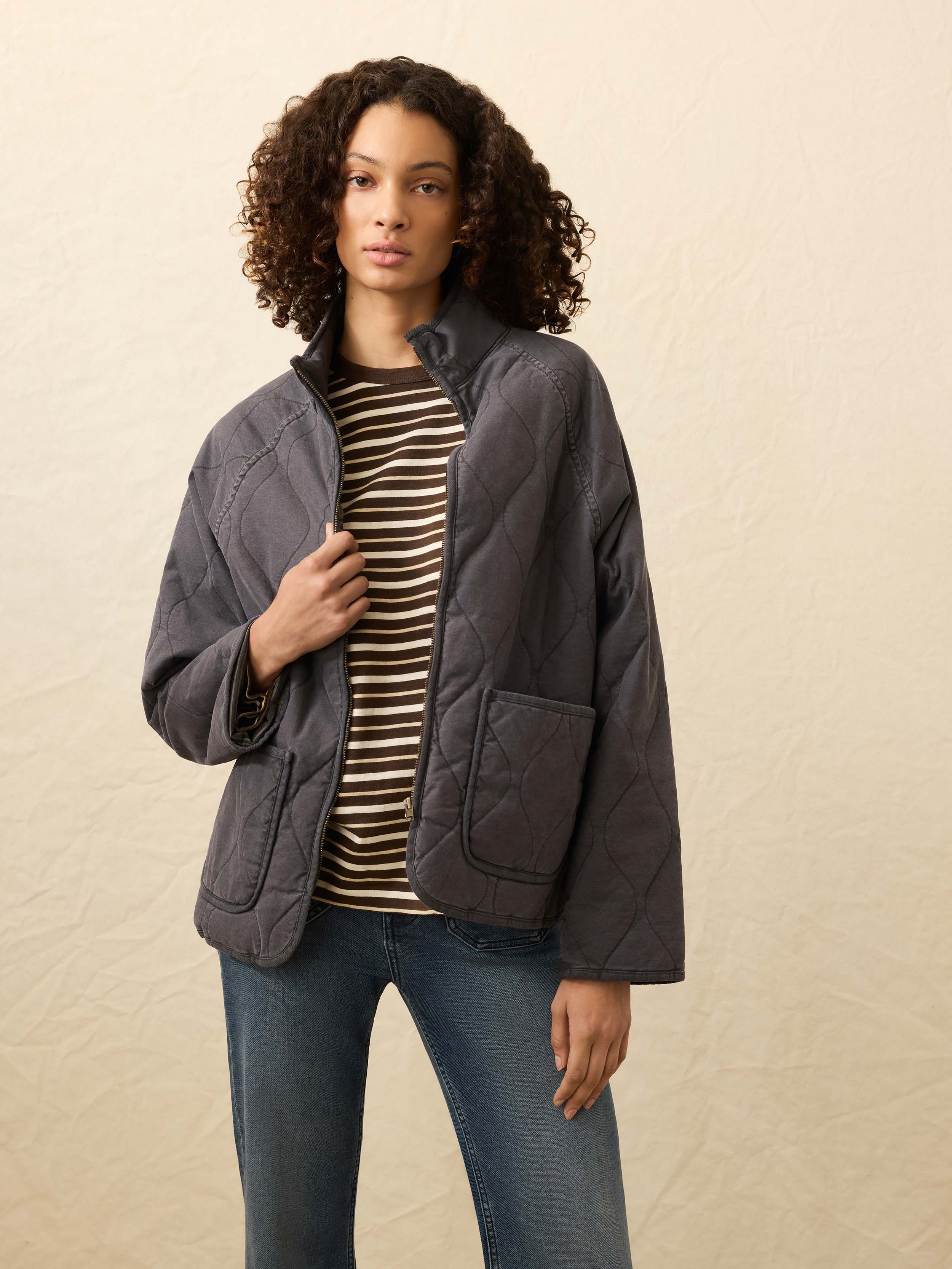 Sunwashed Quilted Jacket - Washed Charcoal
