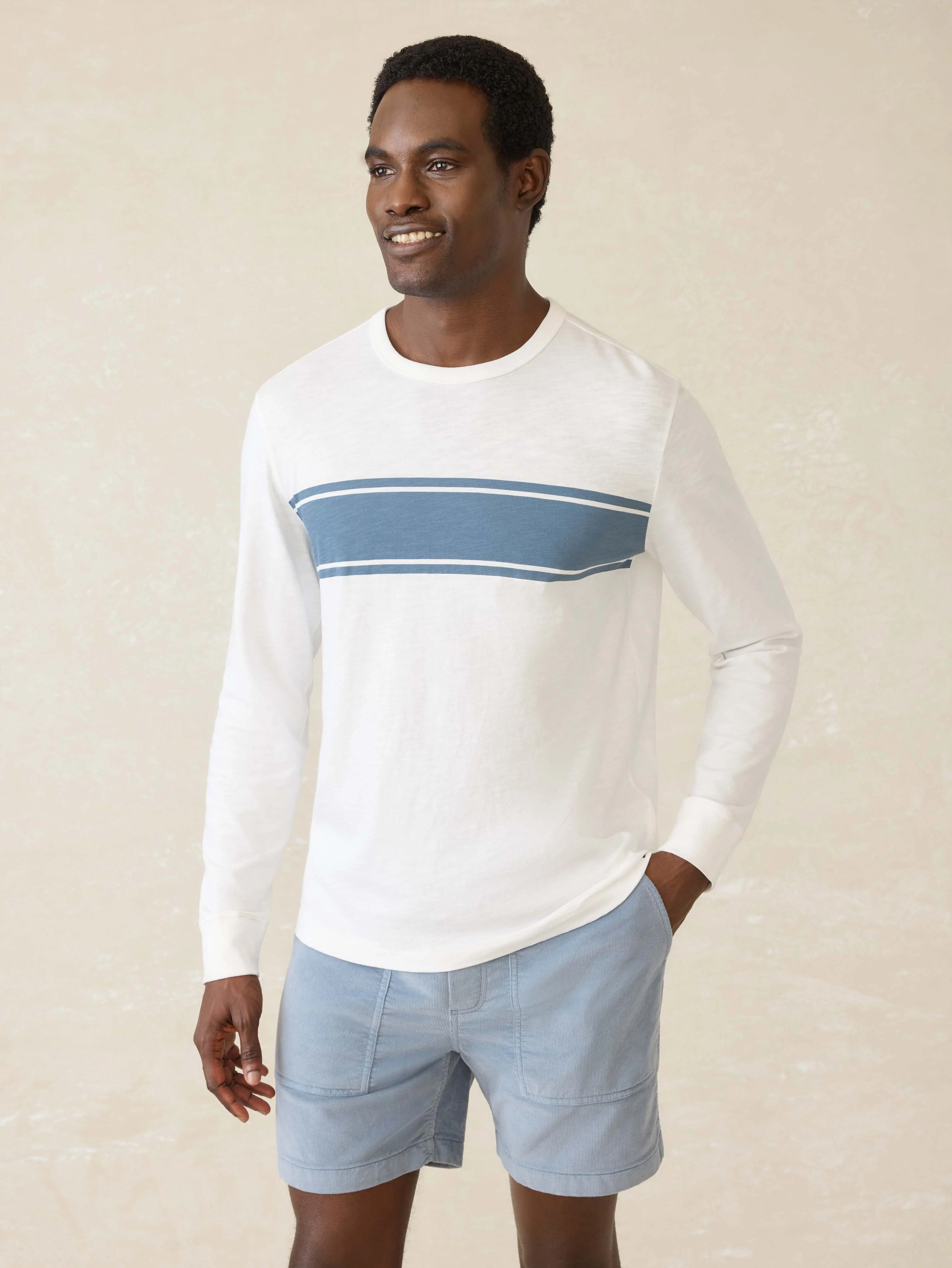 Long-Sleeve Sunwashed Tee - White Surf Stripe