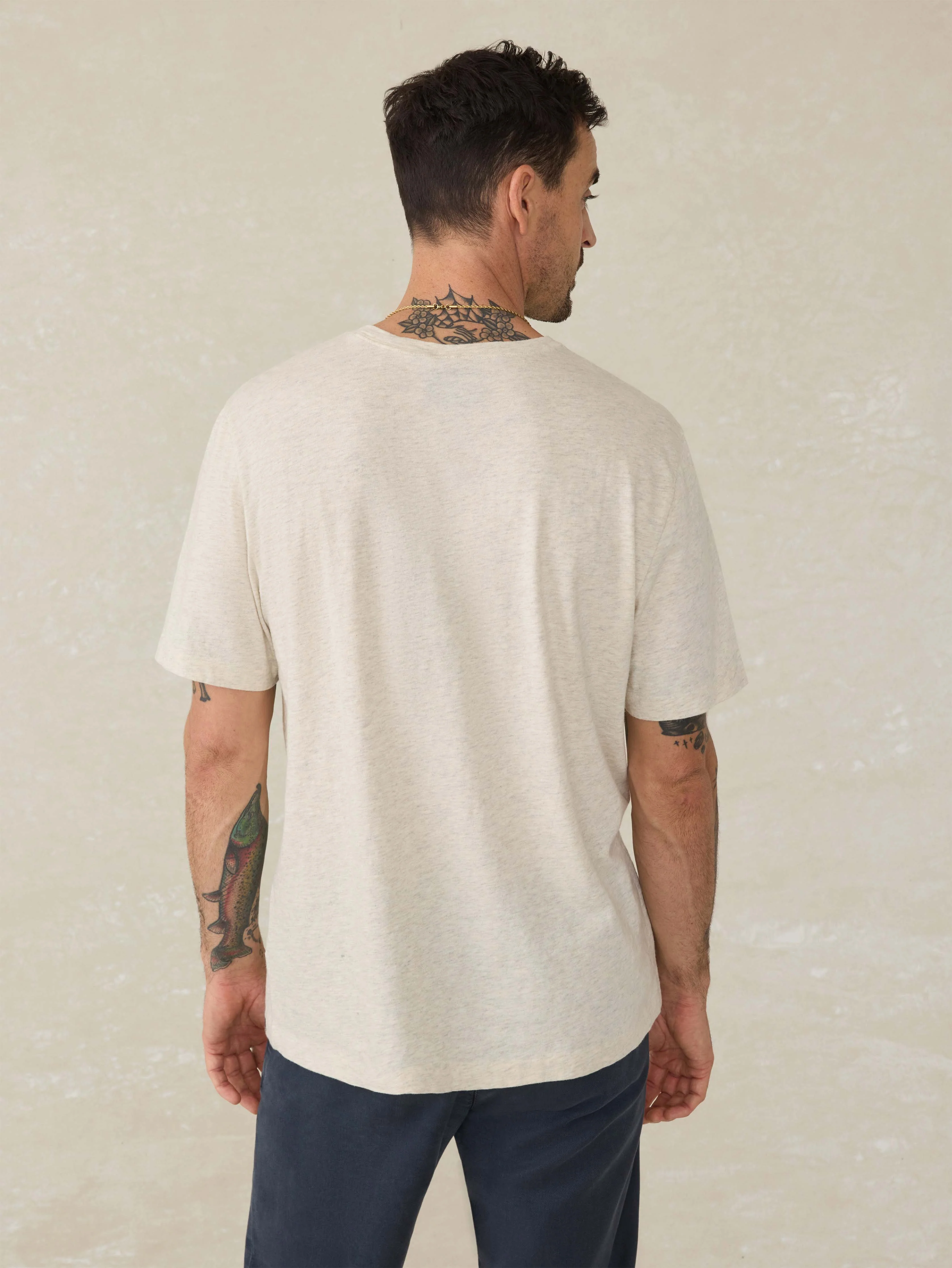 Short-Sleeve Sunwashed Regenerative Cotton V-Neck Tee - Island Dune Heather