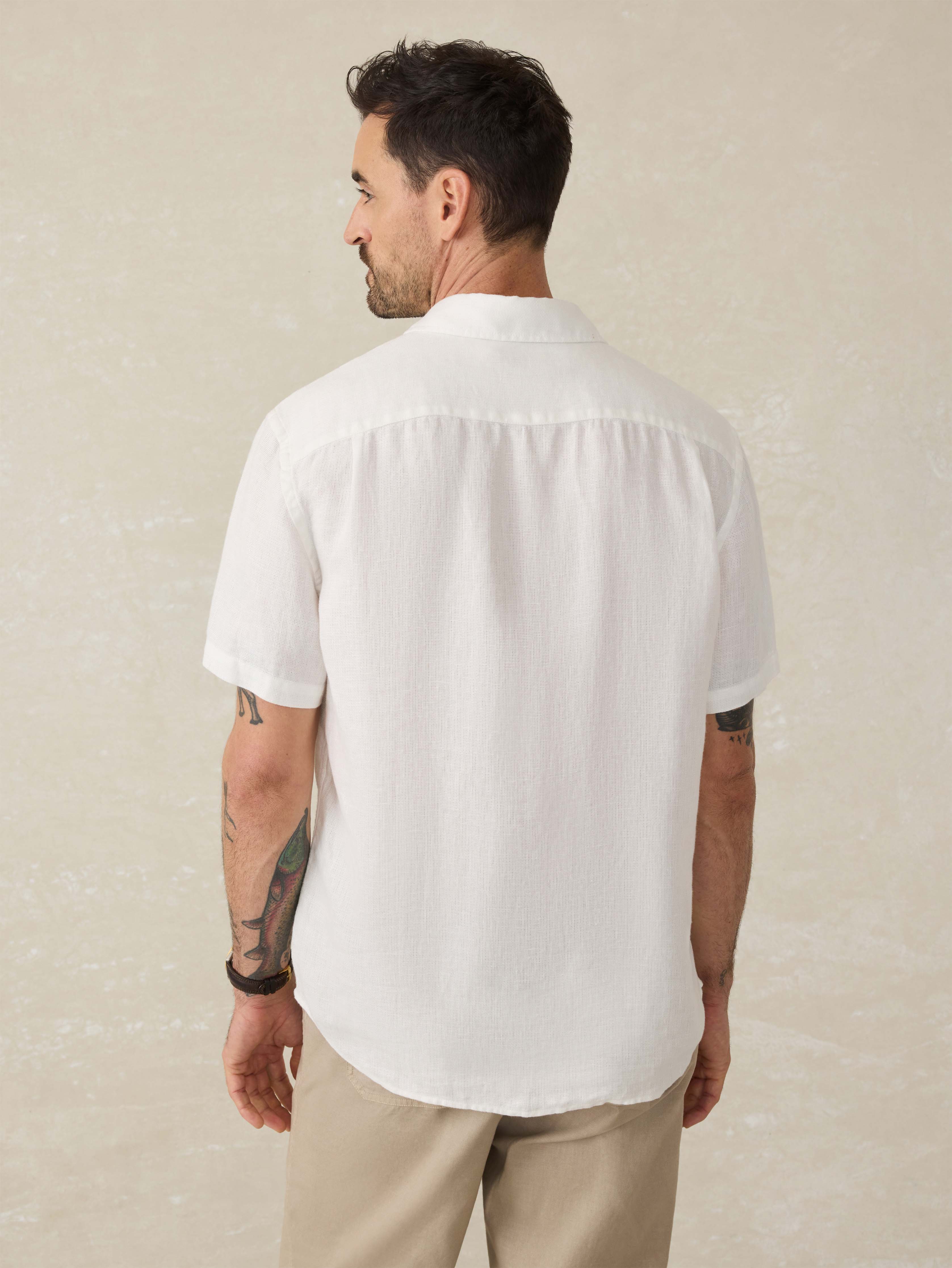 Short-Sleeve Palma Linen Shirt - Bright White Basketweave