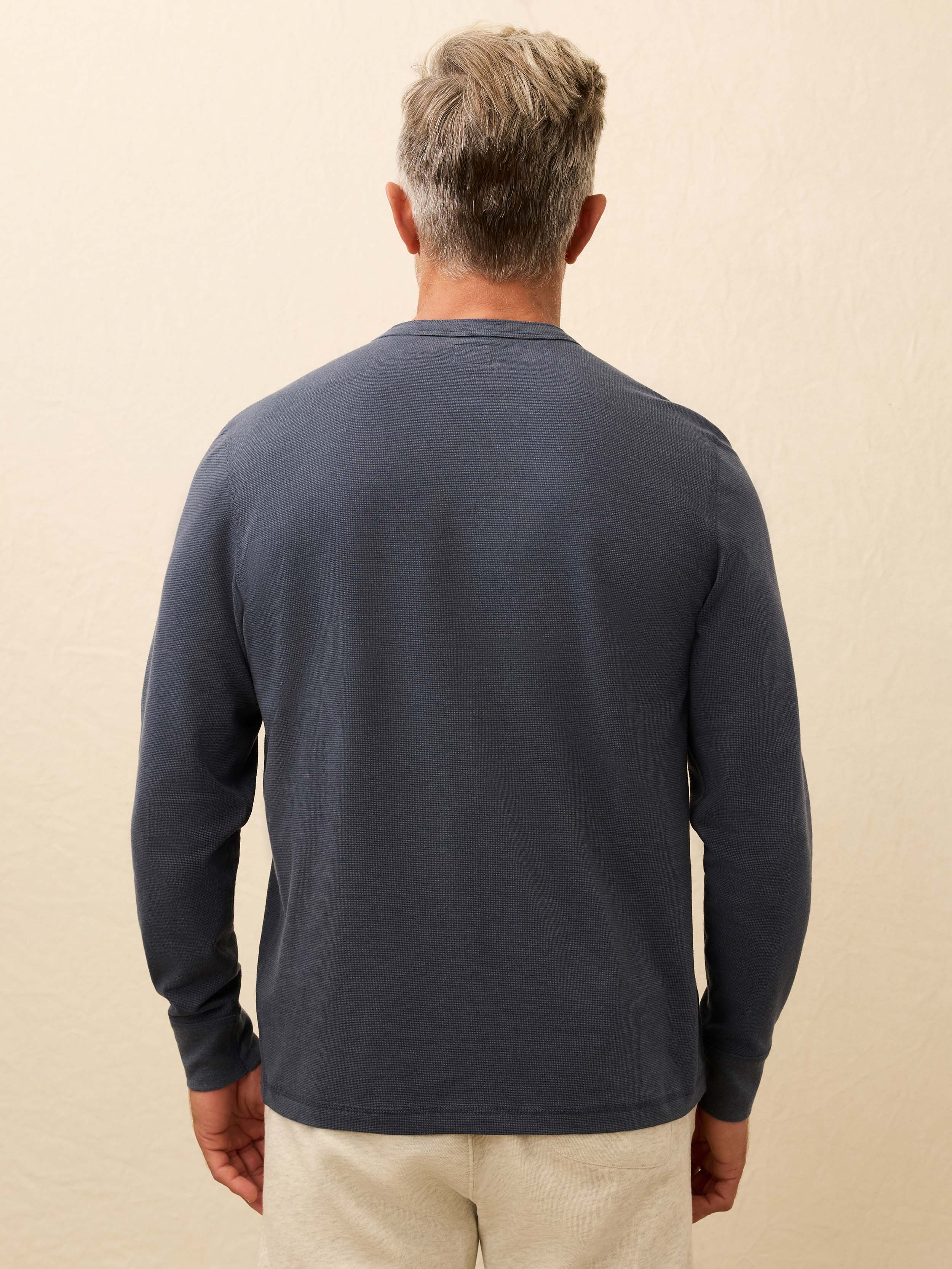 Long-Sleeve Waffle Henley - Blue Nights