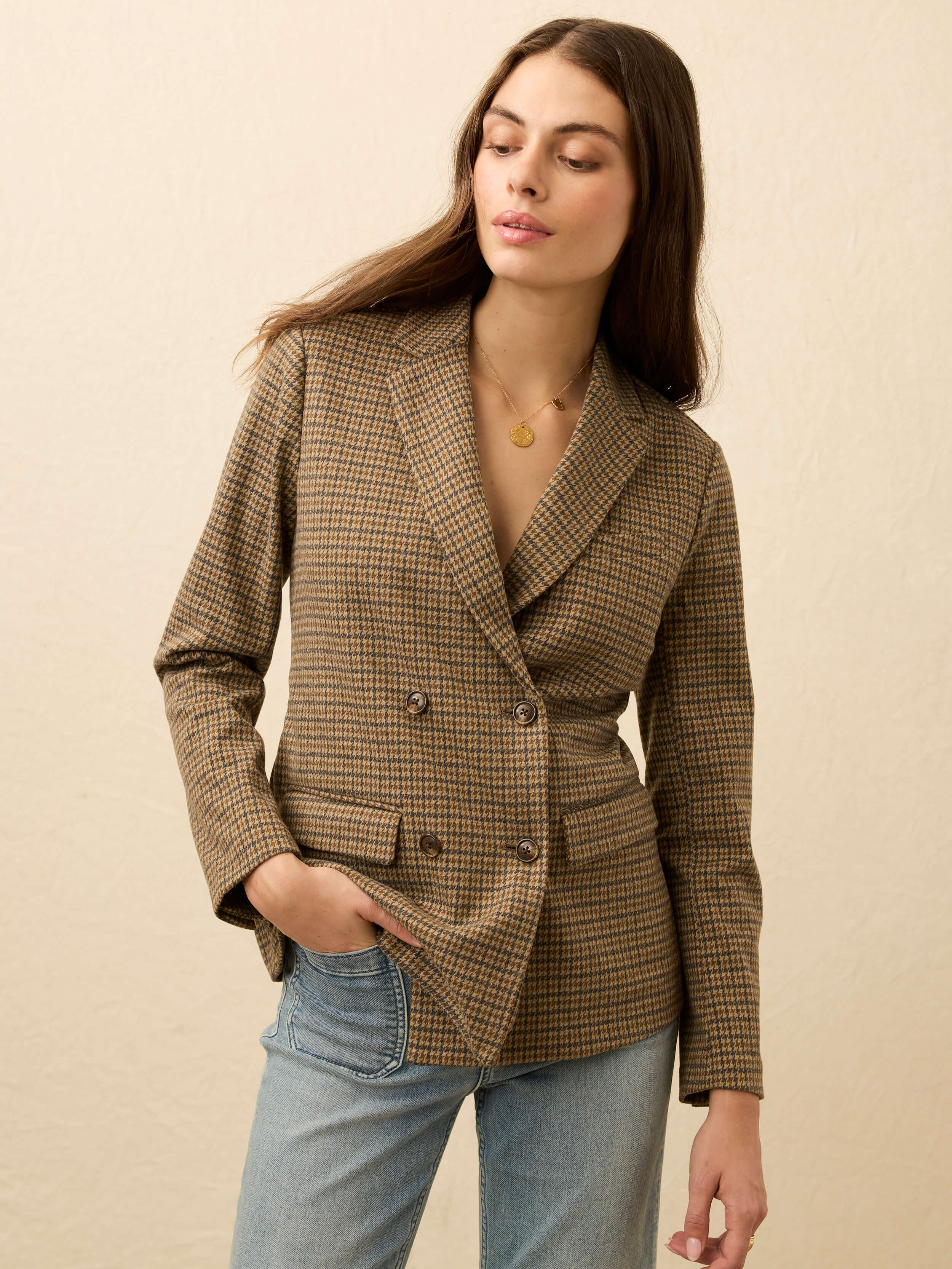 Inlet Knit Double Breasted Blazer - Rockhill Houndstooth