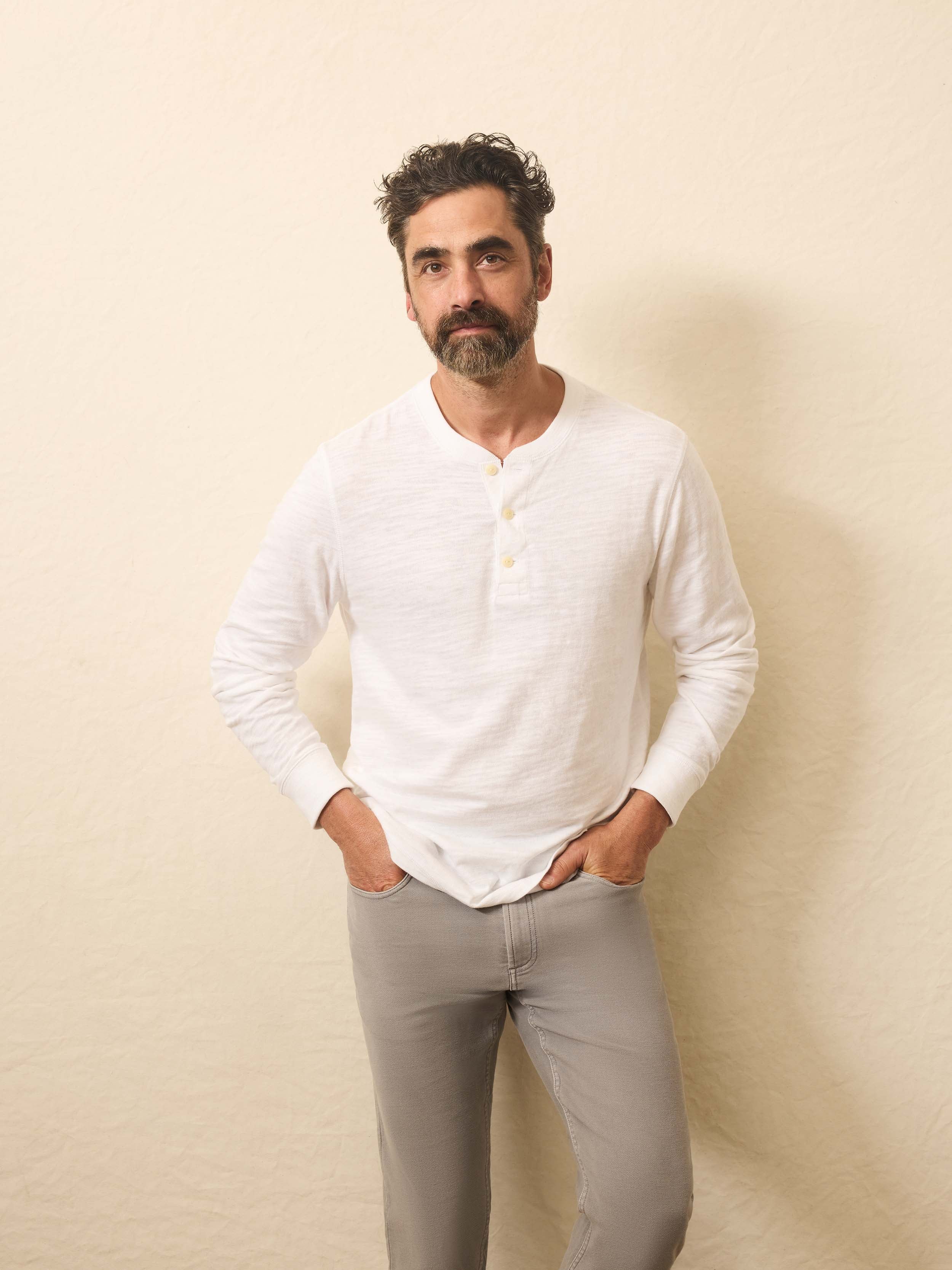 Sunwashed Slub Henley - White