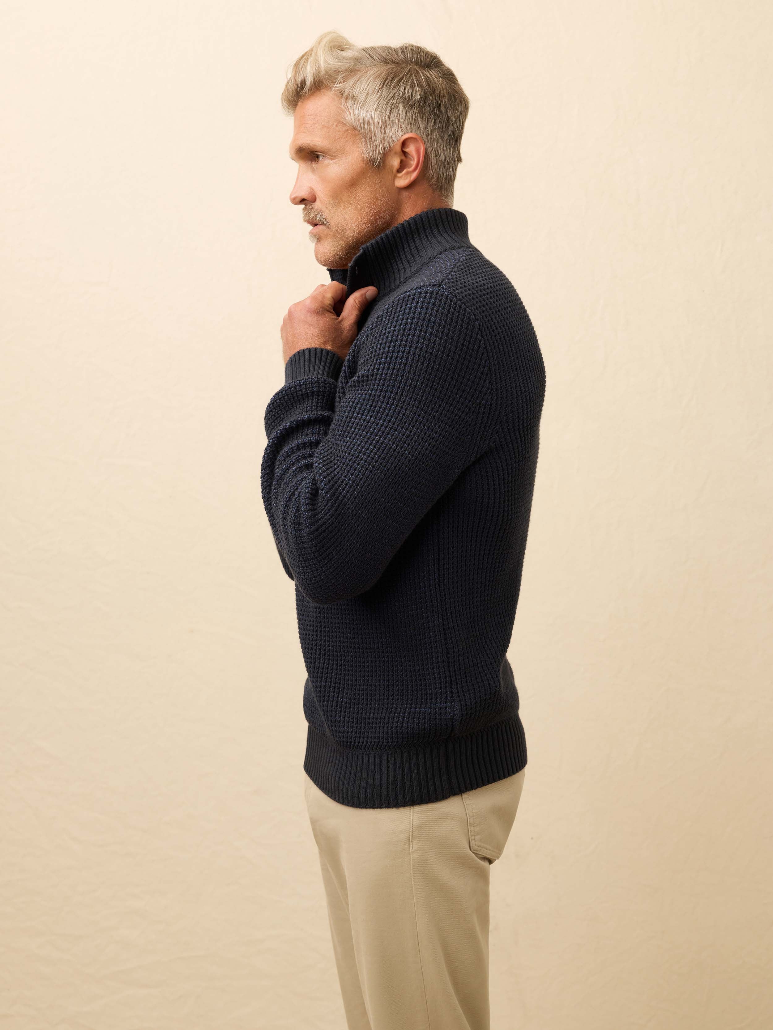 Quarter Button Sweater - Winter Navy