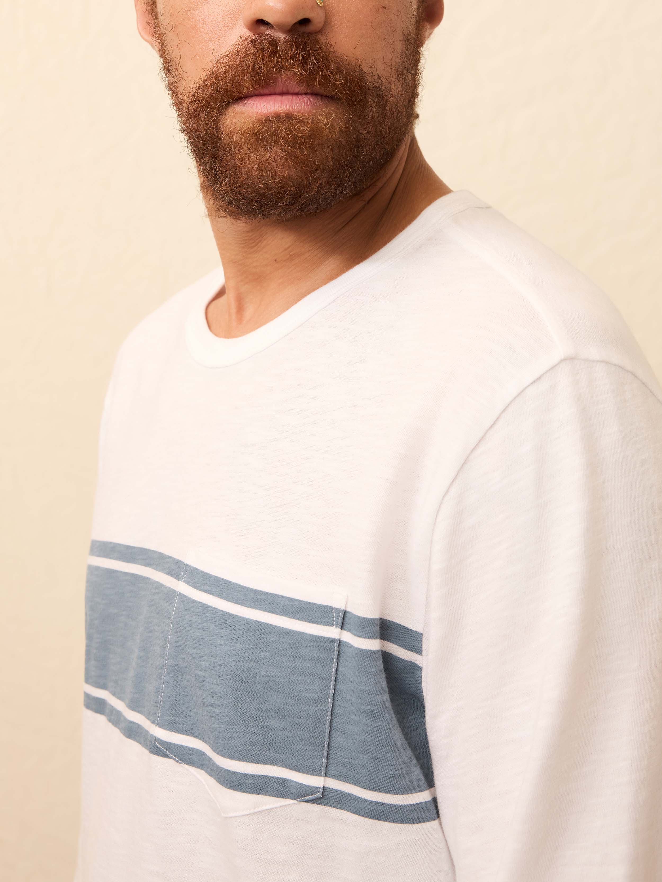 Long-Sleeve Sunwashed Pocket Tee - White Surf Stripe