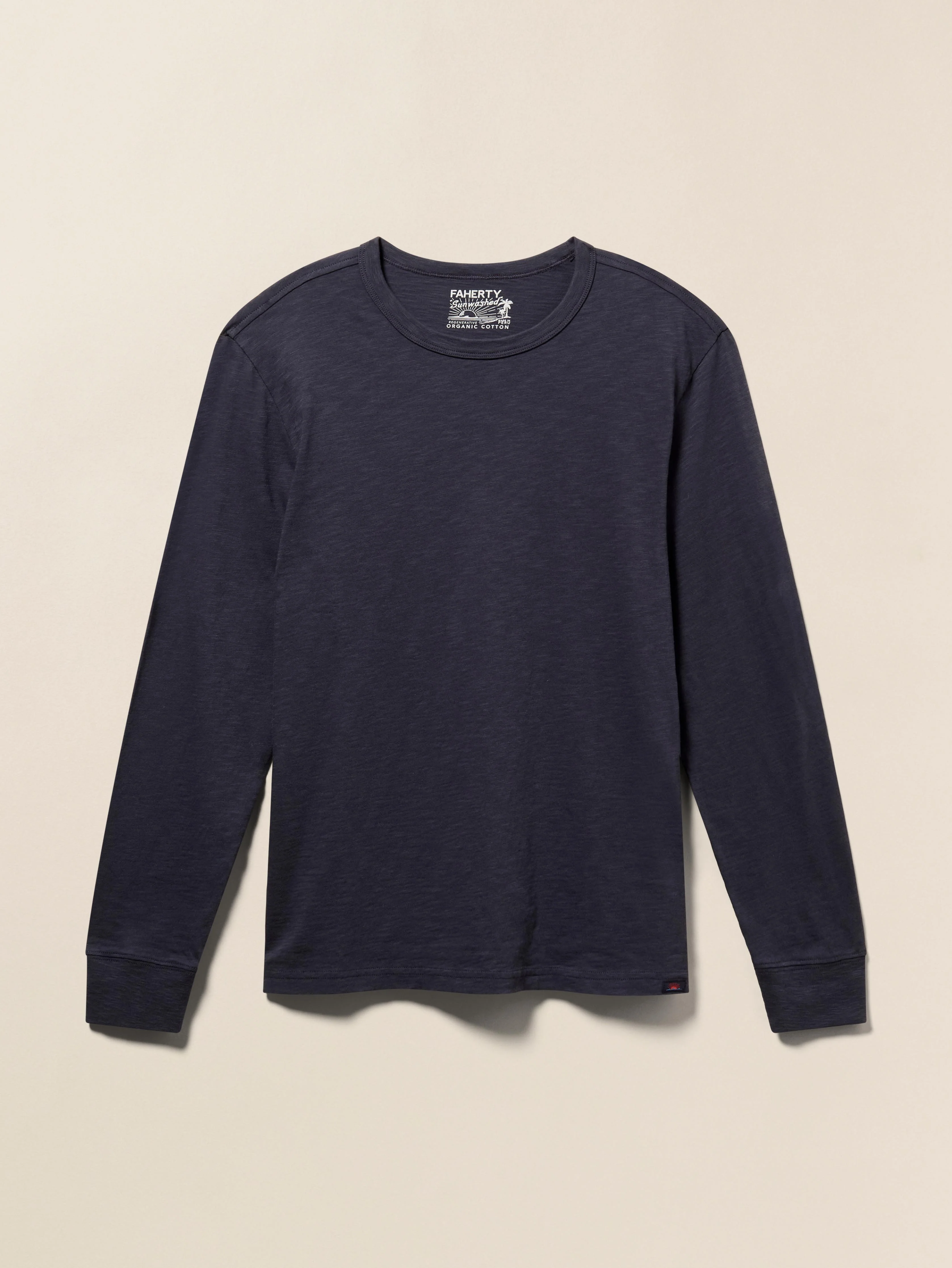 Long-Sleeve Sunwashed Regenerative Cotton Tee - Dune Navy
