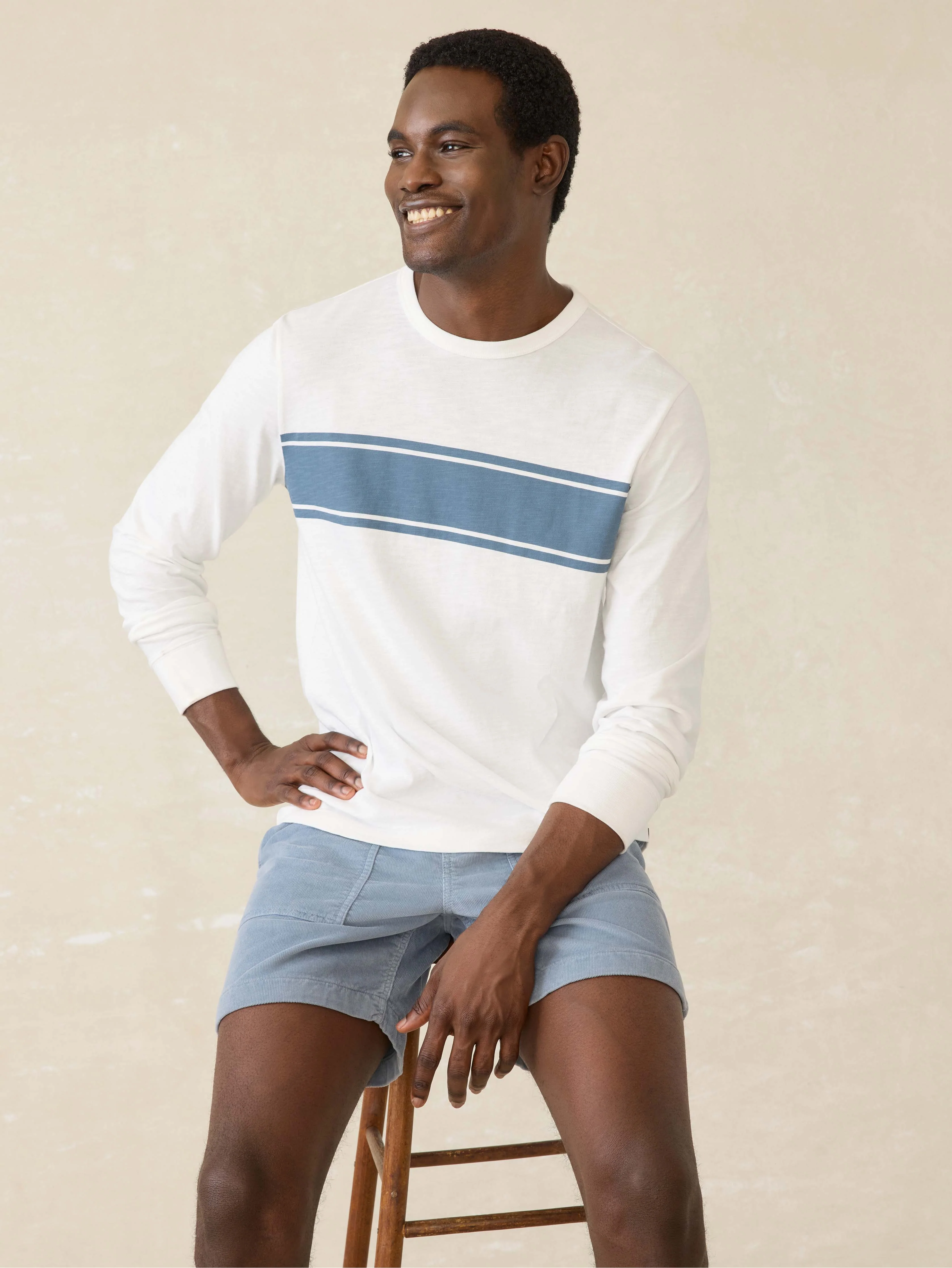 Long-Sleeve Sunwashed Tee - White Surf Stripe