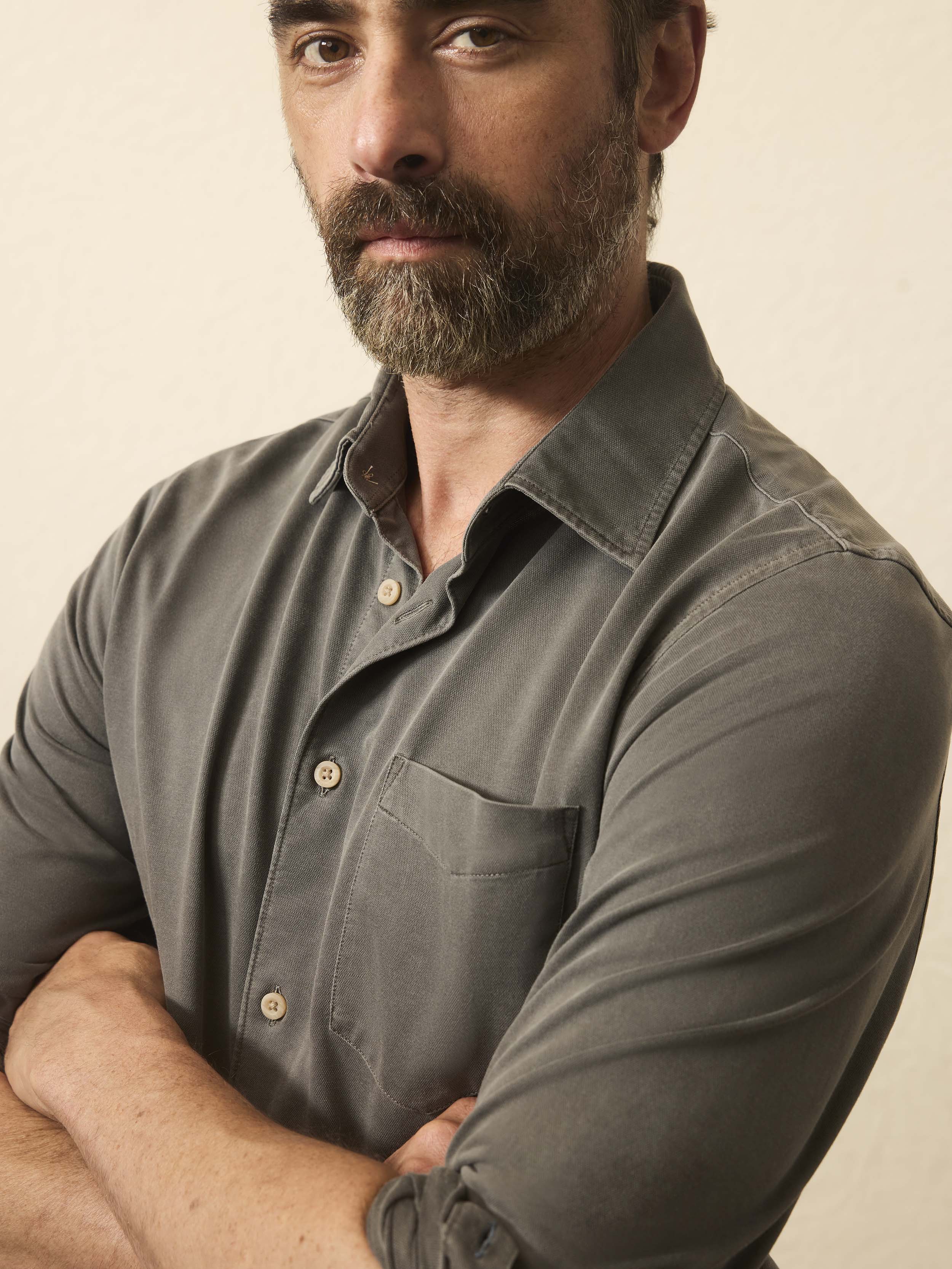 Long-Sleeve Costa Pique Shirt - Washed Charcoal