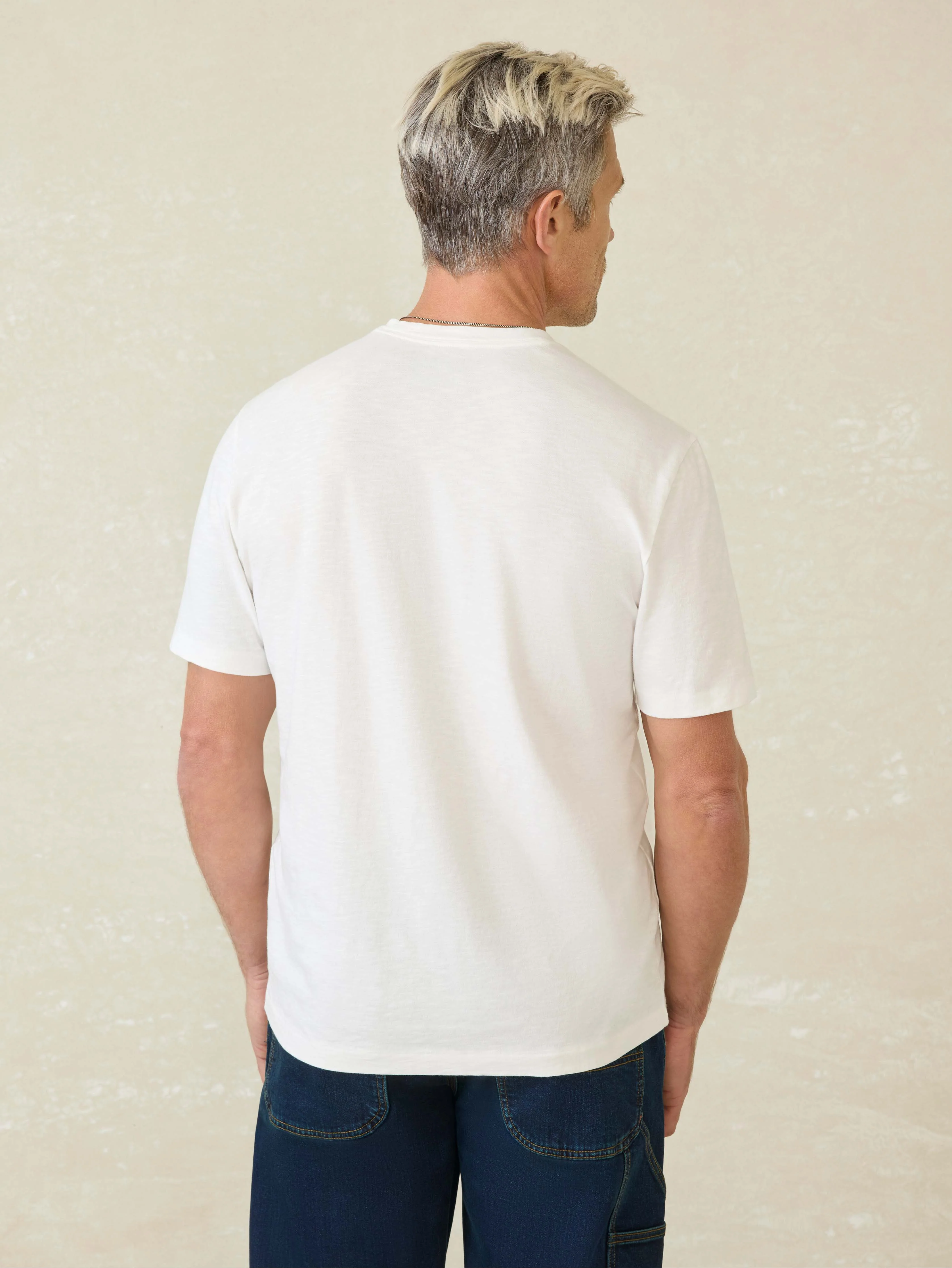 Short-Sleeve Sunwashed Regenerative Cotton V-Neck Tee - White